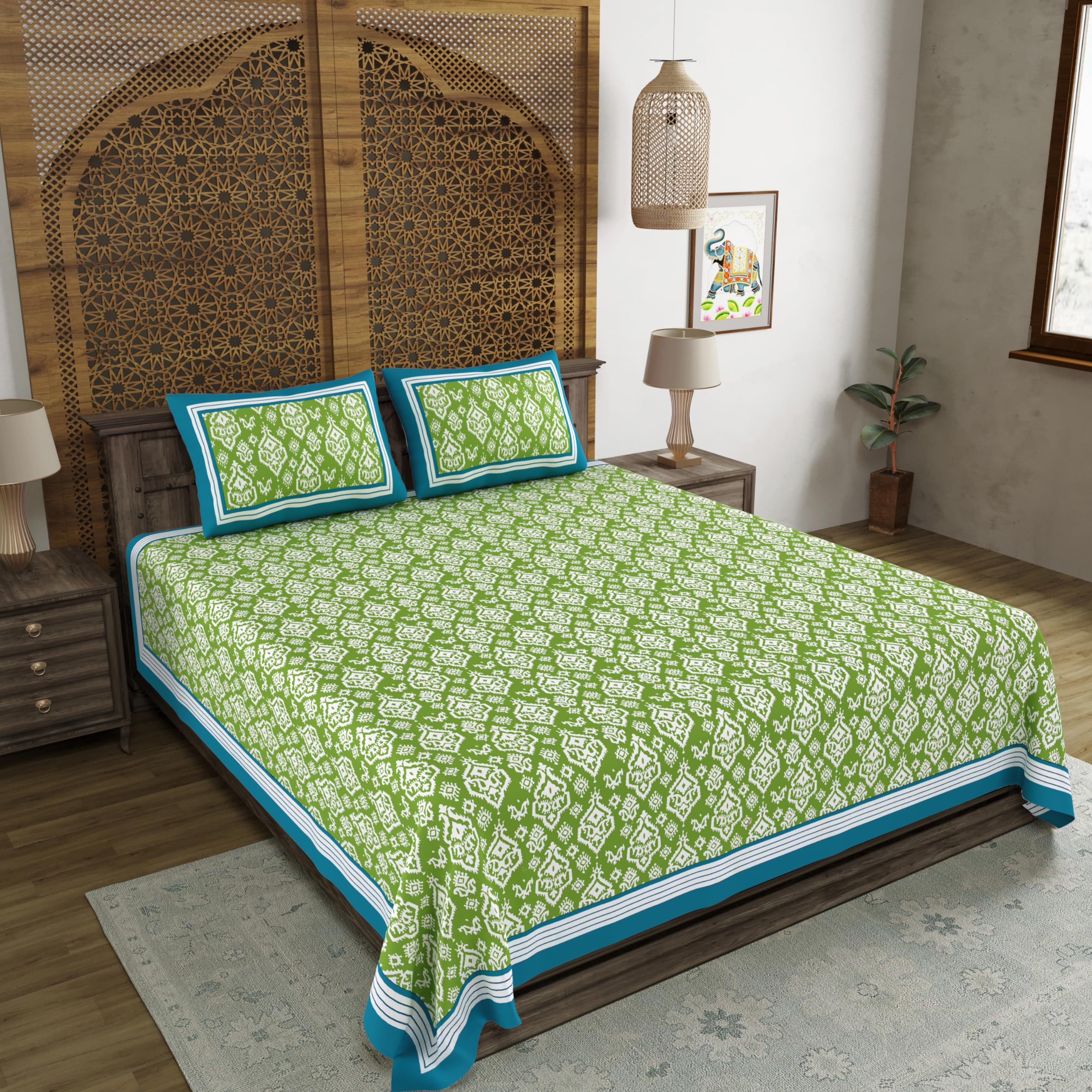 BLOCKS OF INDIA Hand Block Printed 200 TC Cotton Super King Size Bedsheet(106 x 106) (Multi 14) 1