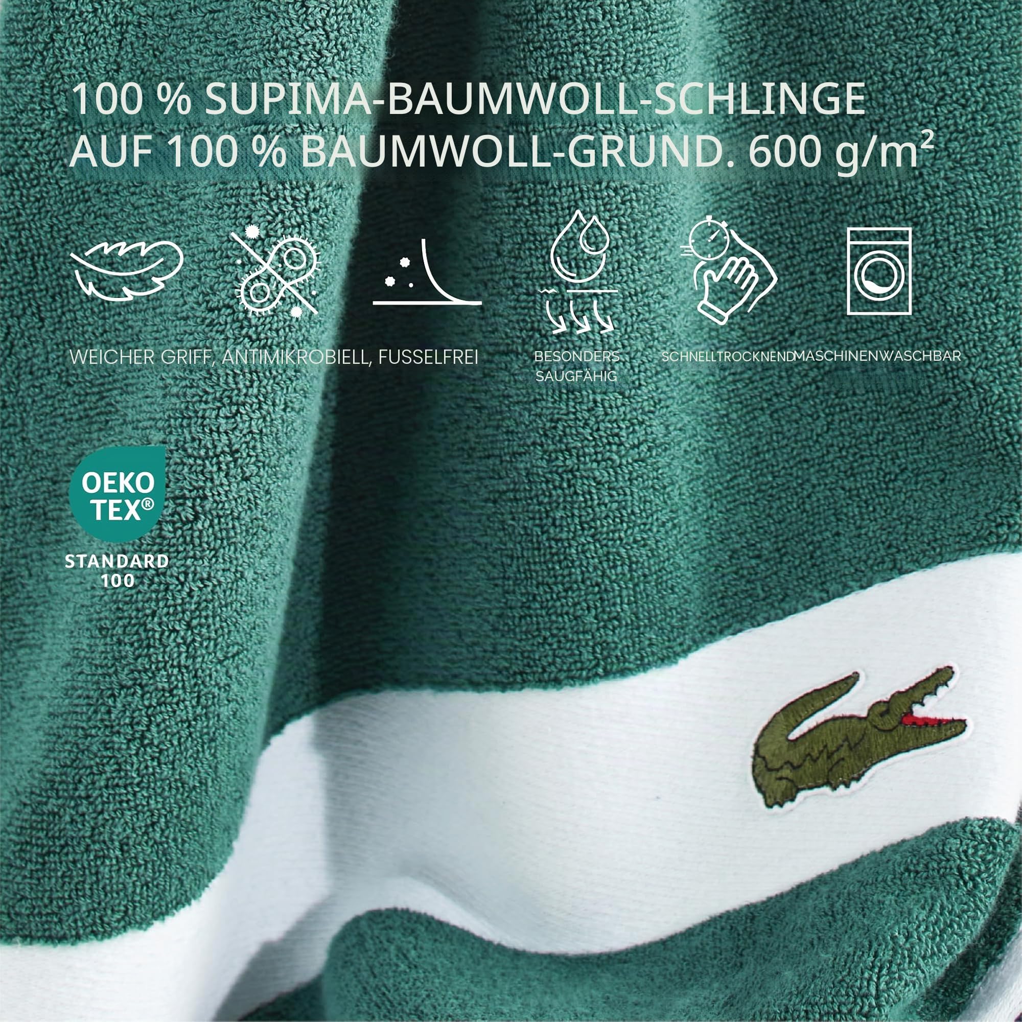 Lacoste Sport Stripe 6-teiliges Luxus-Baumwollhandtuch-Set aus 100% weicher Supima-Baumwolle, saugfähig & schnelltrocknend