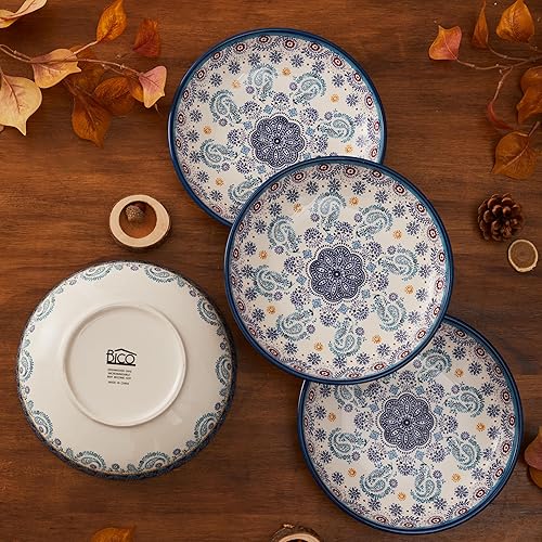 Miniatura 5 de Bico Blue Talavera - Juego de 4 cuencos para pasta, 35 onzas, cuencos grandes de cerámica para sopa y cereales, aptos para microondas y