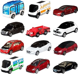 Matchbox Cars or Buses 12-Pack, Set of 12 Toy Electric Vehicles in 1:64 Scale (Styles May Vary)
