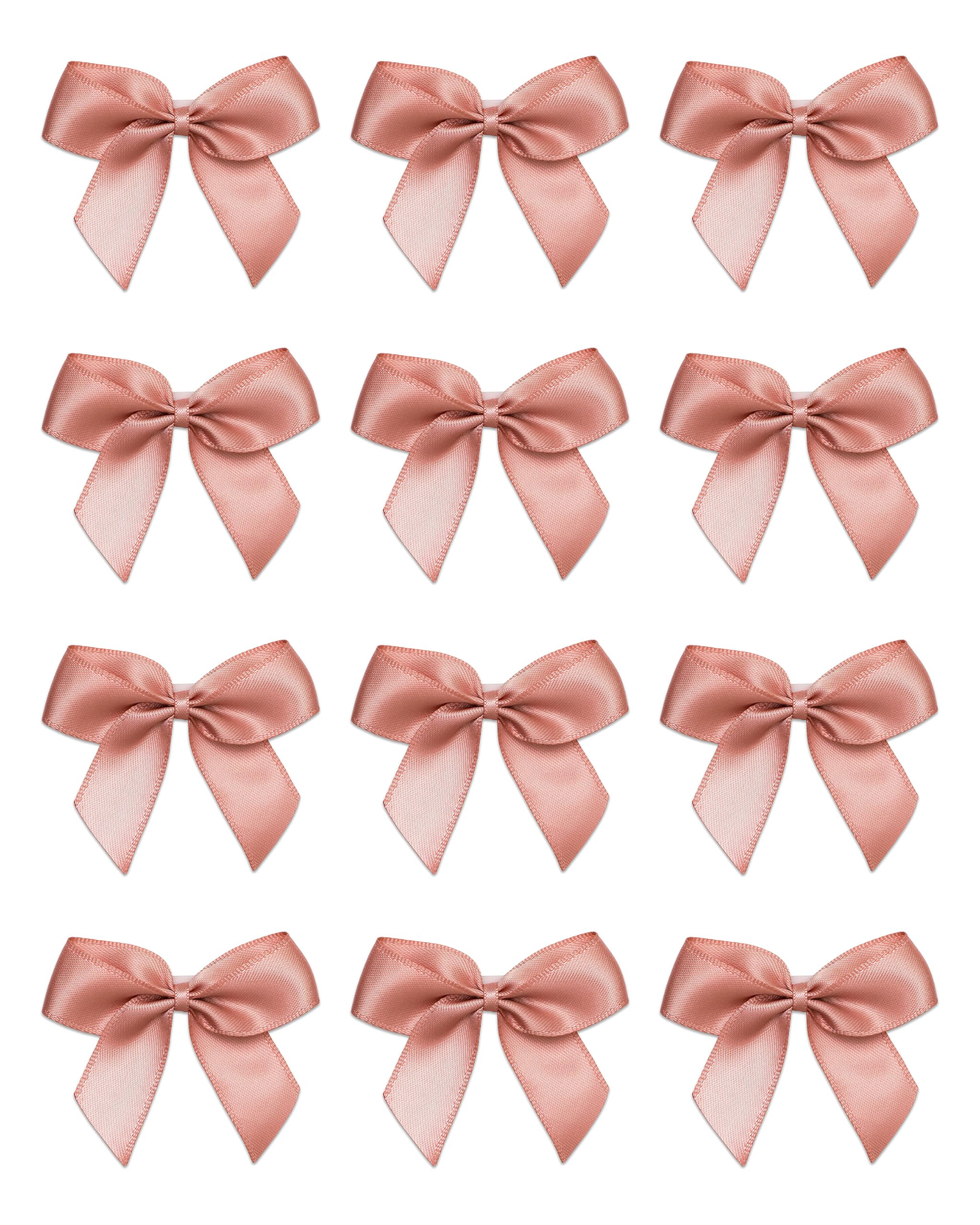 Italian Options Small Satin Ribbon Bows, Self Adhesive Bow Decorations for Crafts, Gift Wrap, Hampers, Hair Bows, Wedding Stationery, Floristry, Christmas, Cakes, Crafting, Rose Gold, 24 Pack, 5 cm