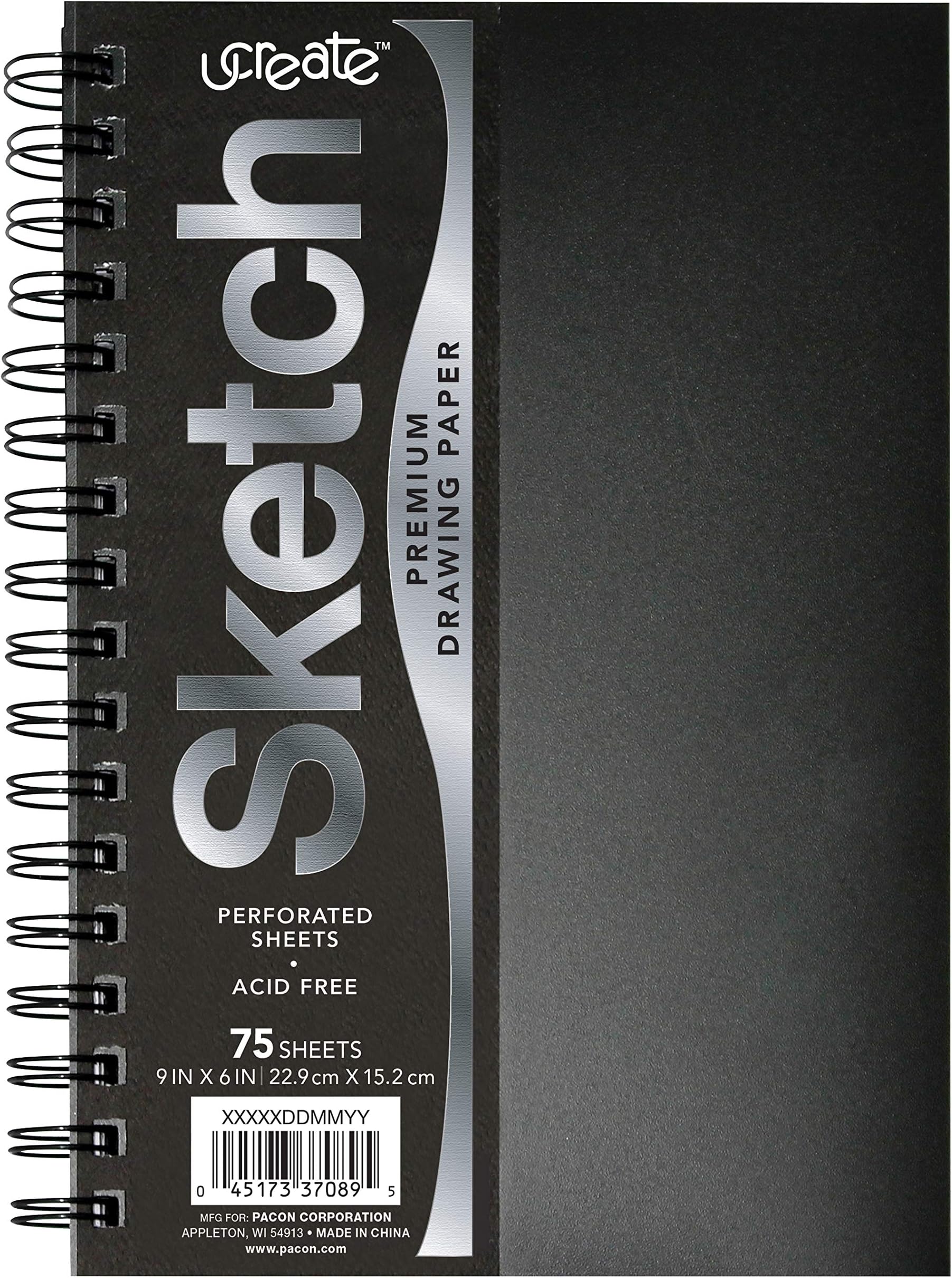 UCreate Poly Cover Sketch Book, Heavyweight, 6" x 9", Black, 75 Sheets