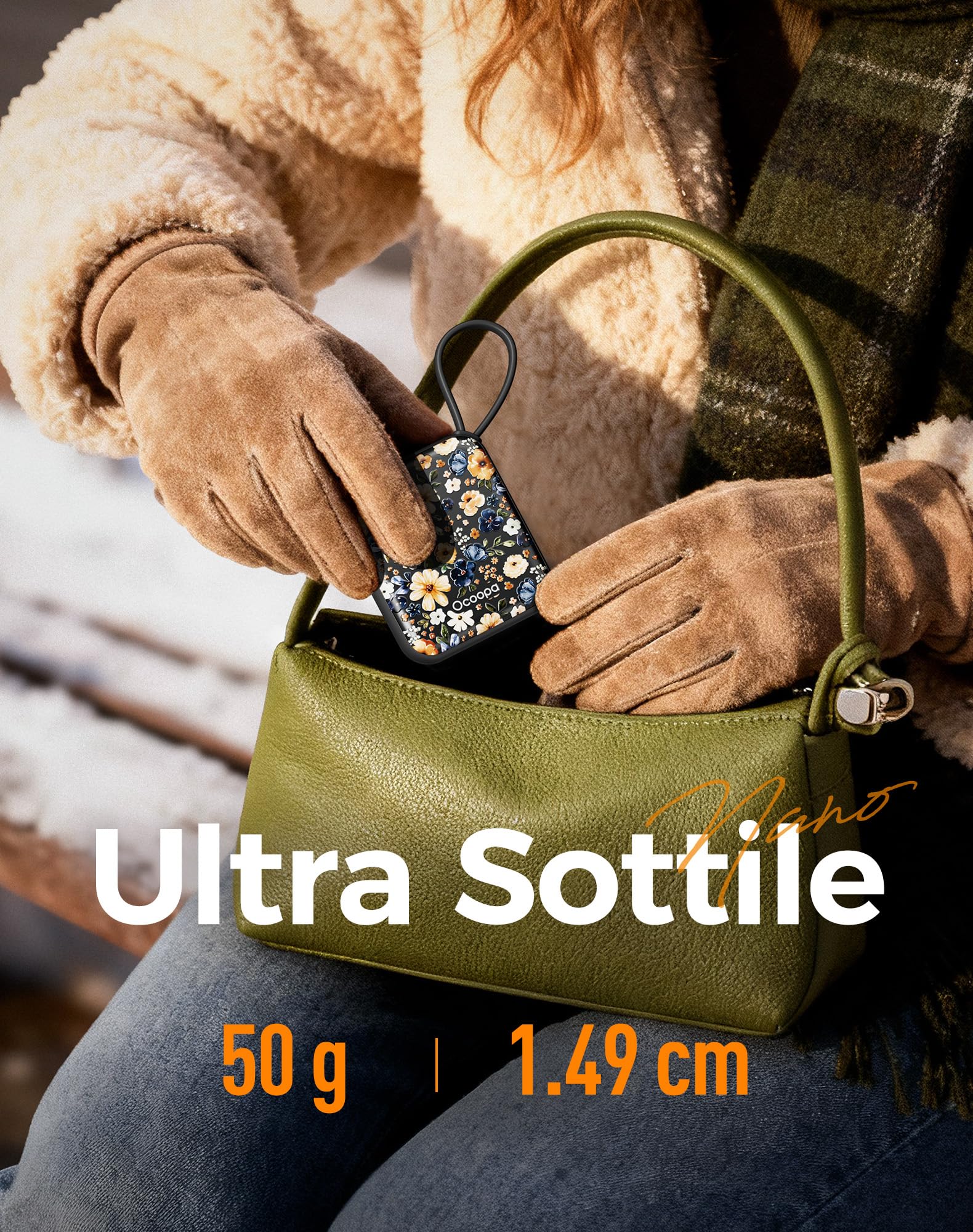 OCOOPA Scaldamani Elettrico 2 Pezzi, Portatile Scalda Mani USB Ricaricabile 4000mAh, 3 Livelli fino a 52°C, Utile Regalo di Natale, Ideale per Sci Invernale, Viaggi e Attività all’Aria Aperta,UT5 Nano