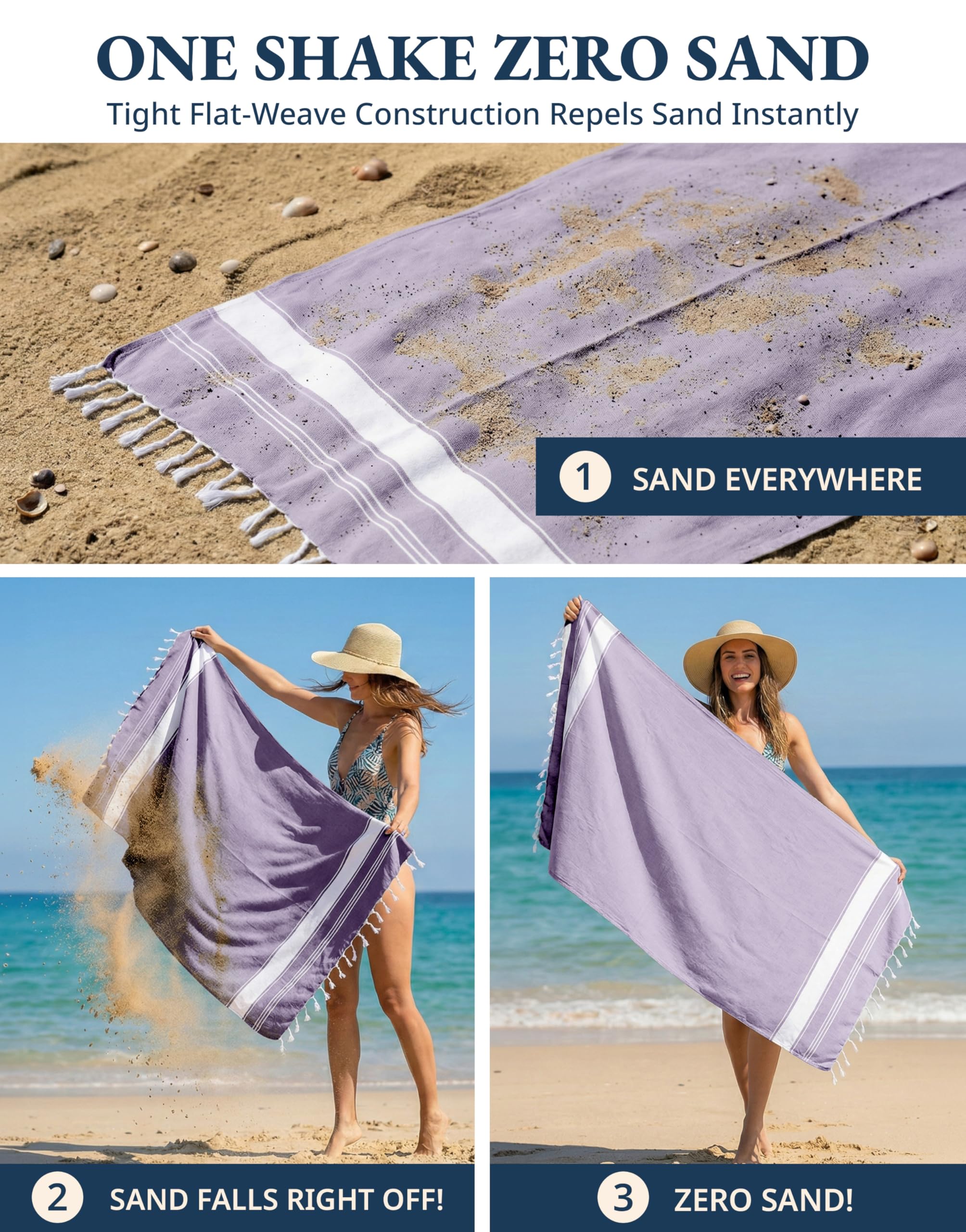 LANE LINEN Serviette de plage en 100% coton avec sac, lot de 4, dimensions 99 x 180 cm, absorbante pour piscine, extra large, à séchage rapide, serviette de voyage avec sable, motif orchidée royale