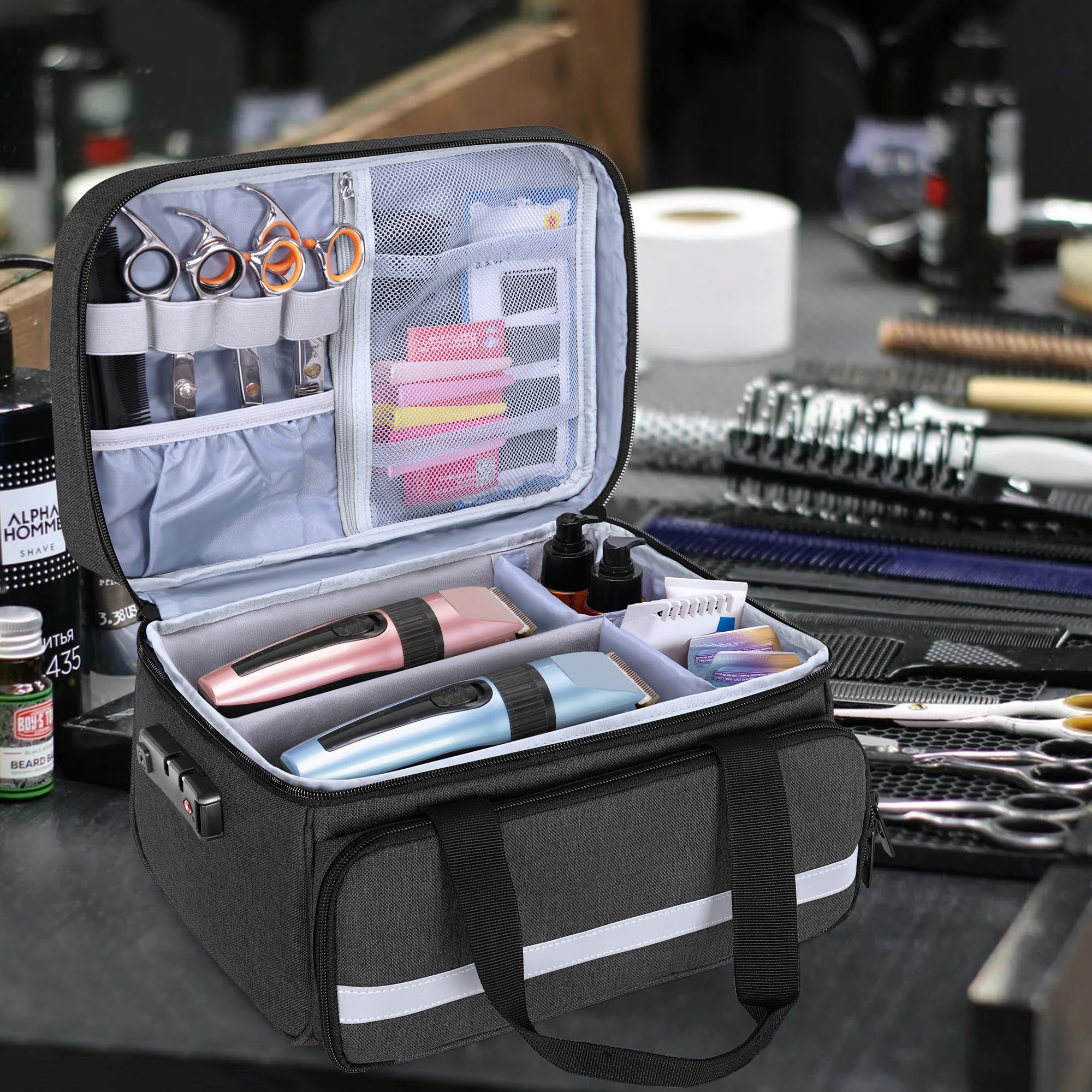 CURMIO Maletín Profesional para Cortapelos, Organizador con Cerradura para Máquinas, Tijeras y Accesorios de Barbería, Solo Bolsa, Negro