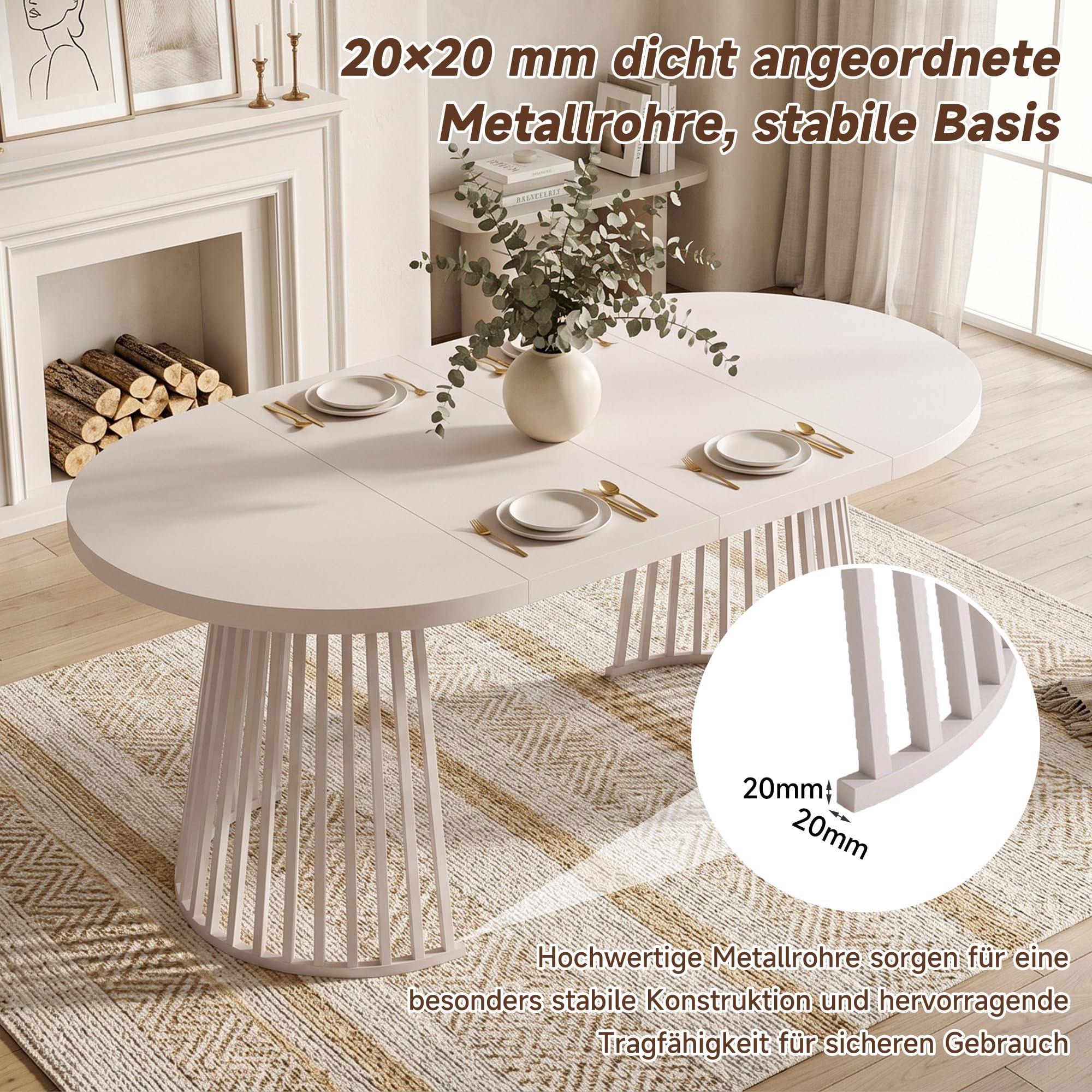 Merax Ausziehbarer runder Esstisch,Oval Tisch für 4-8 Personen,Zweiteiliges Teleskopdesign,verdickte Tischplatte, für Wohnzimmer Esszimmer Küche Büro Garten, Kaschmir-Optik,100/138/176 * 100 * 76 cm