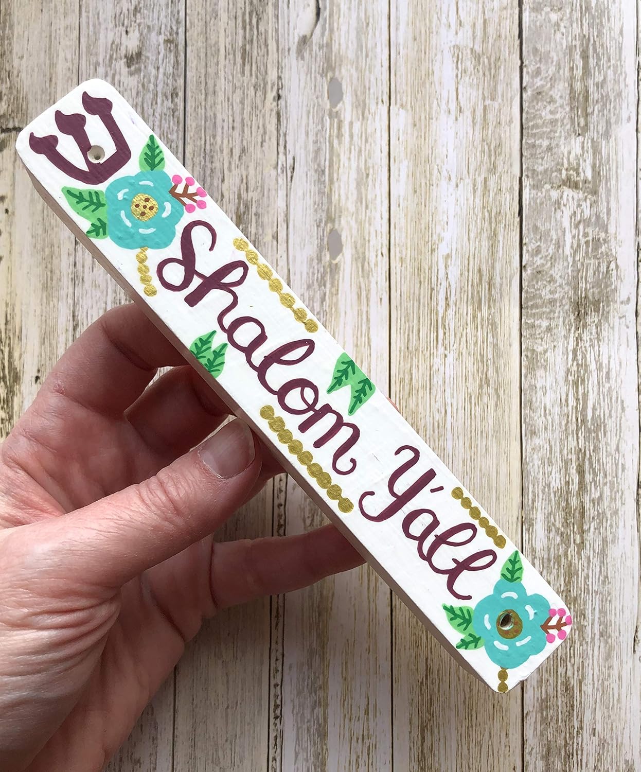 Shalom Y'all, Mezuzah, Wood Scroll Case, Handmade Jewish Housewarming Gift