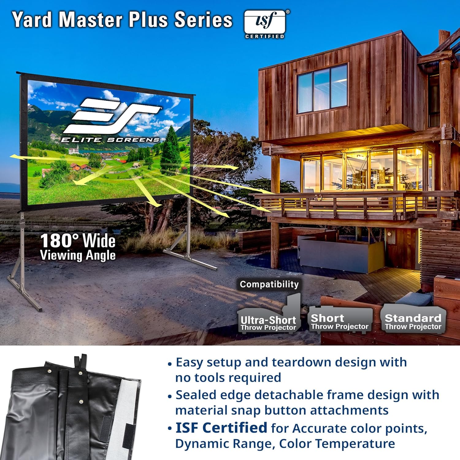Elite Screens Yard Master Plus, 120-INCH 16:9 Height Setting Adjustable Portable Projector Screen, 4K HD Outdoor Indoor Movie Theater Front Projection, US Based Company 2-YEAR WARRANTY, OMS120H2PLUS