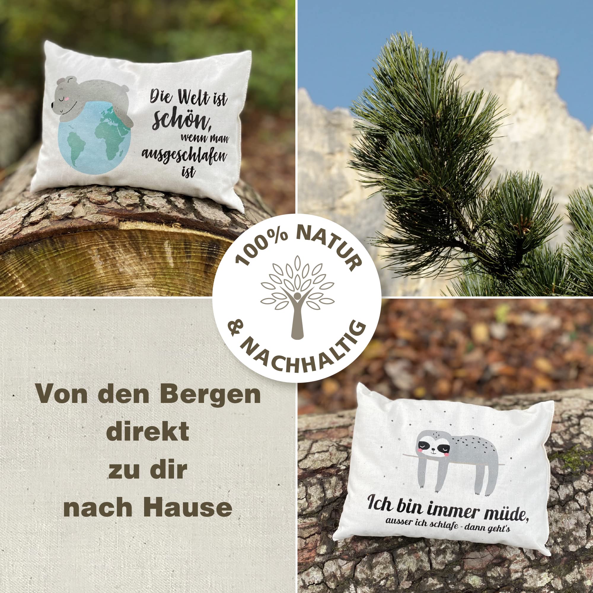 Zirbenkissen 26x19 cm - Zirbenholz Kissen aus Baumwolle gefüllt mit Zirbenholzspänen aus Österreich - Handgemachtes Zirbenholz Produkt Motiv Elefant