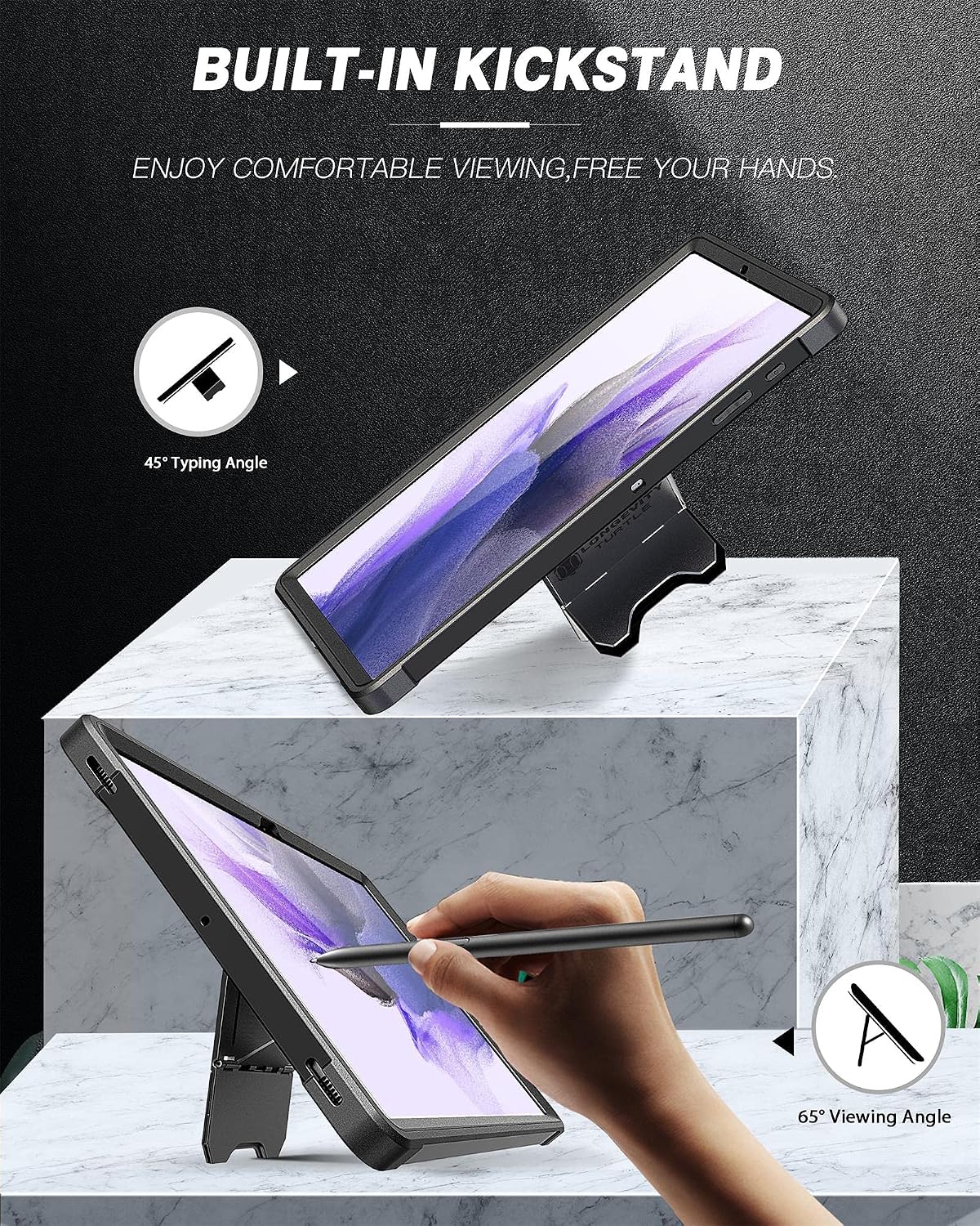 Ztotop Case for Samsung Galaxy Tab S8 Plus / S7 FE / S7 Plus 12.4 inch, Full Protective Cover for Galaxy Tab S7 FE 5G 2021 with S Pen Holder + Built-in Screen Protector + Dual Layer Shockproof, Black