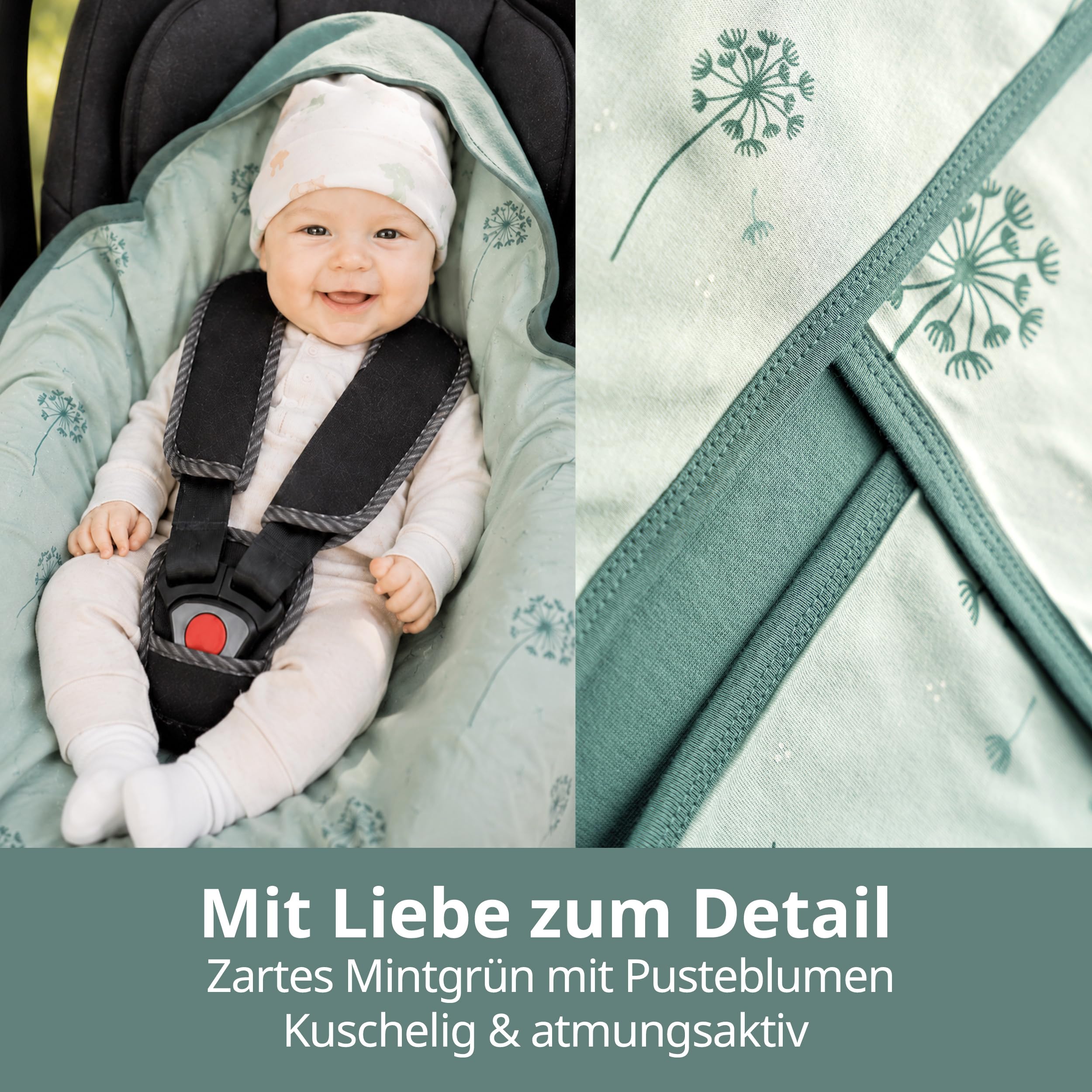 Zamboo Baby Einschlagdecke für Babyschale - Mint Grün | Dünne Sommer Babydecke aus 100% Baumwolle, 80x80 cm, ÖKOTEX Standard 100 geprüft