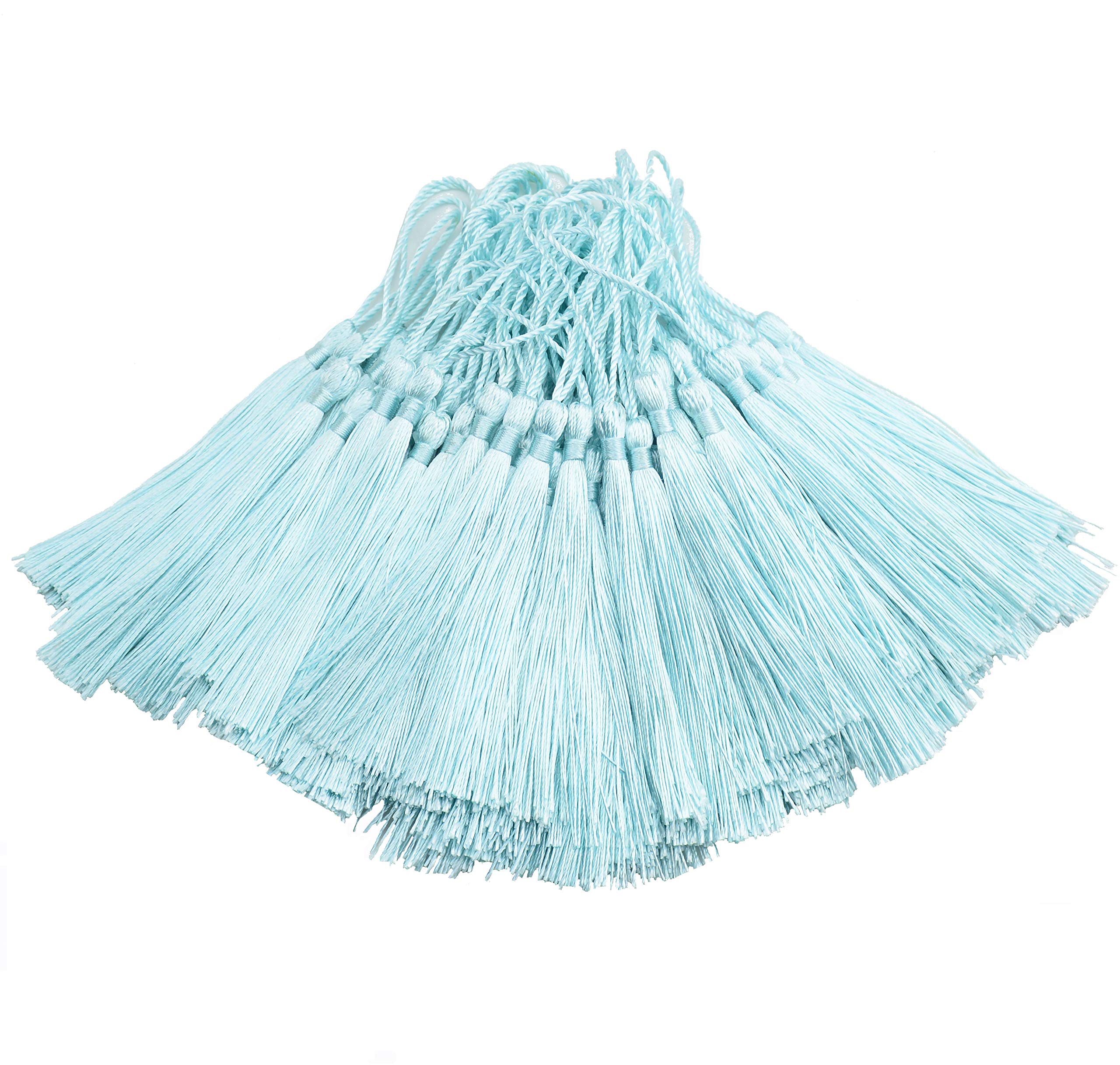 100Pcs 5 Inch Silky Bookmark Tassels for Jewelry, Souvenir(Light Blue)