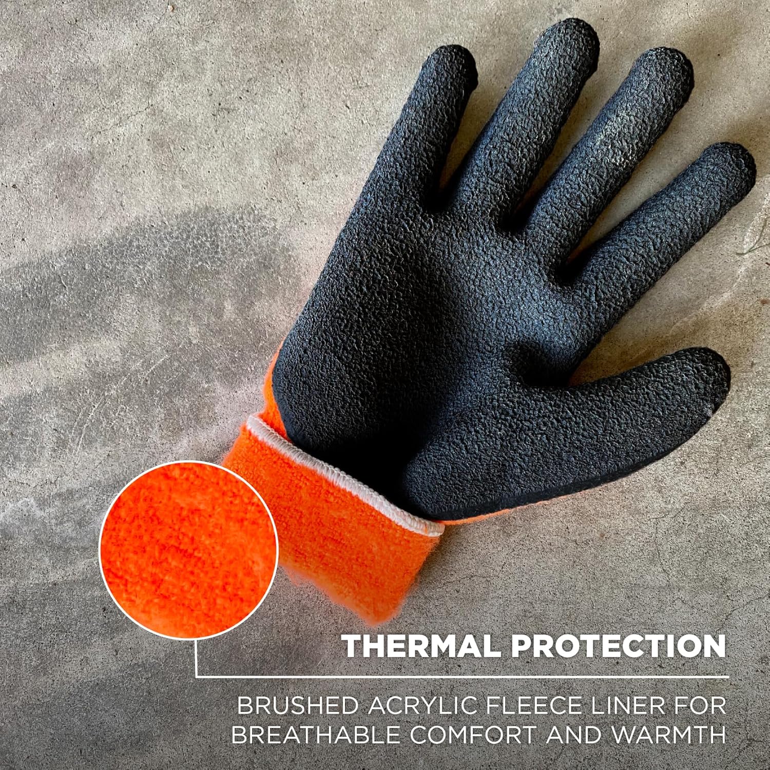 Ergodyne ProFlex 7401 Coated Winter Work Gloves, Latex Coated Palm, Thermal Fleece Lining, 12-PK
