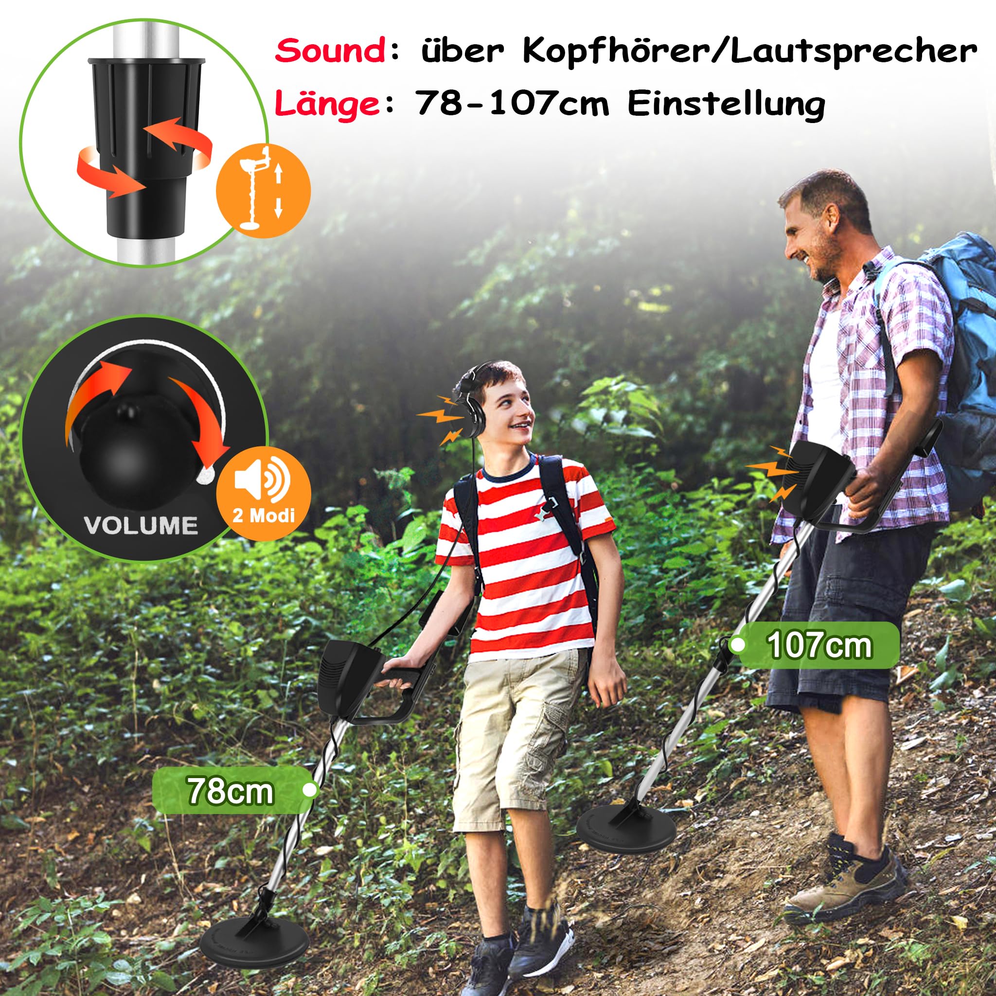 NAIZY Detector de Metales para Niños, Juego de Detectores de Metales con Pala y Auriculares y Bolsa de Transporte, Detector de Metales con Indicador Mecánico y Consejos de Sonido