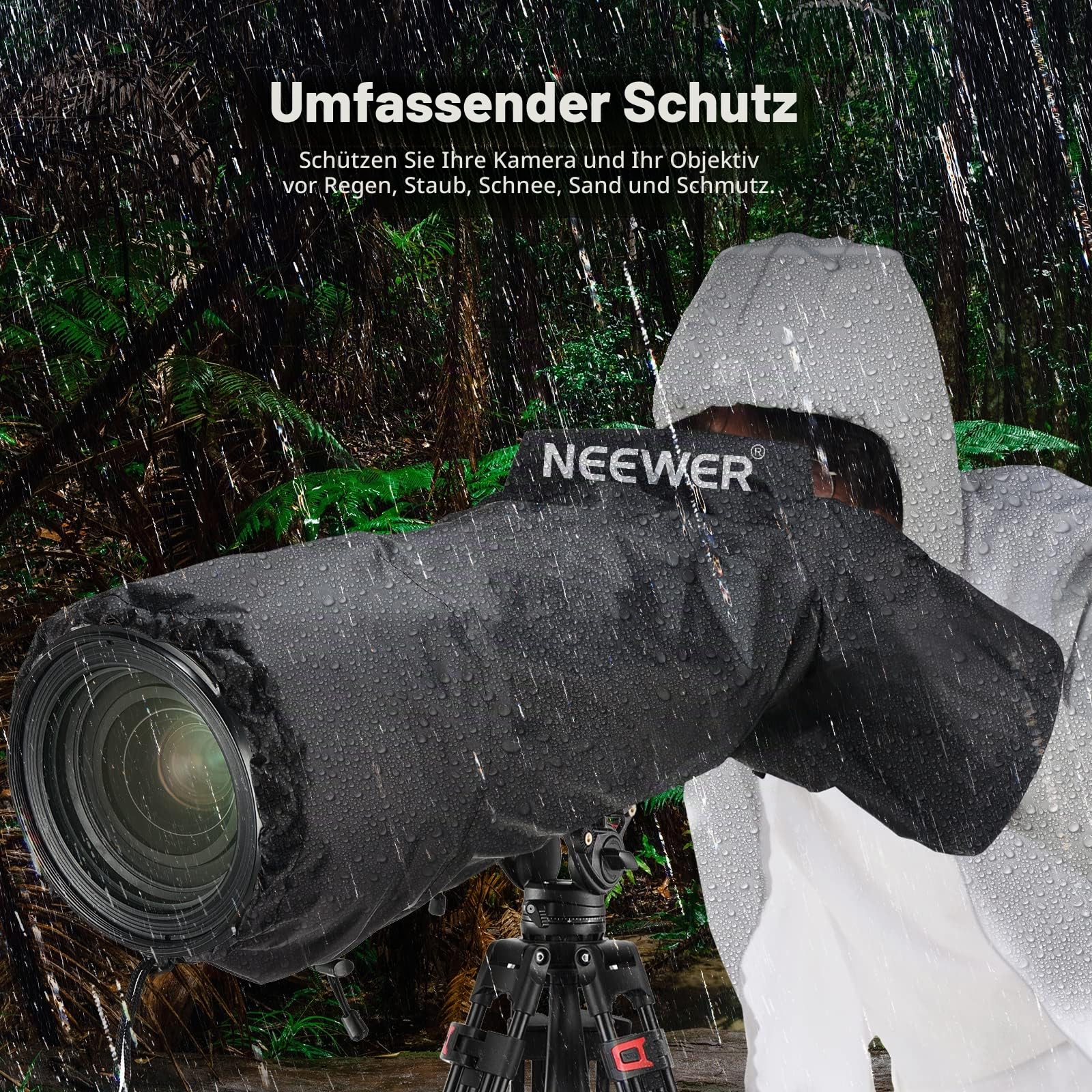 NEEWER Kamera-Regenschutz, großes Haltbar Nylon Regenmantel, kompatibel mit Canon Sony Nikon DSLR spiegellose Vlog Kamera & Objektive 300/400/500/600/800mm, mit Ärmeln/Zugbändern/Sichtfenster, PB004