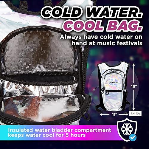Miniatura 3 de Mochila de hidratación antirrobo para rave  Mochila de agua aislada de 1.5 litros para raves, festivales, senderismo, correr, paquete de hidratación