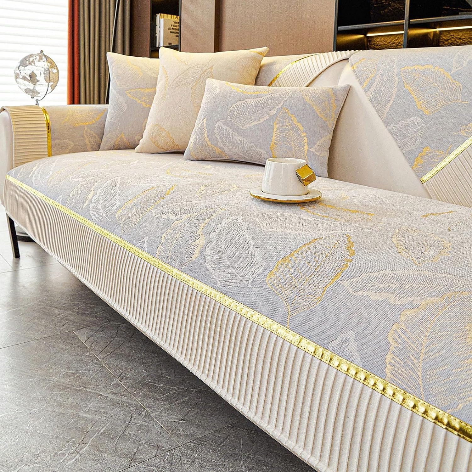 Funda para Sofà Chaise Longue,Funda de sofá de Chenilla de espigapara,Nuevas Antideslizantes Universales Fundas de Sofá con Textura Gruesa Sólida para Sala de Estar,Light Gray 1,110 * 160cm