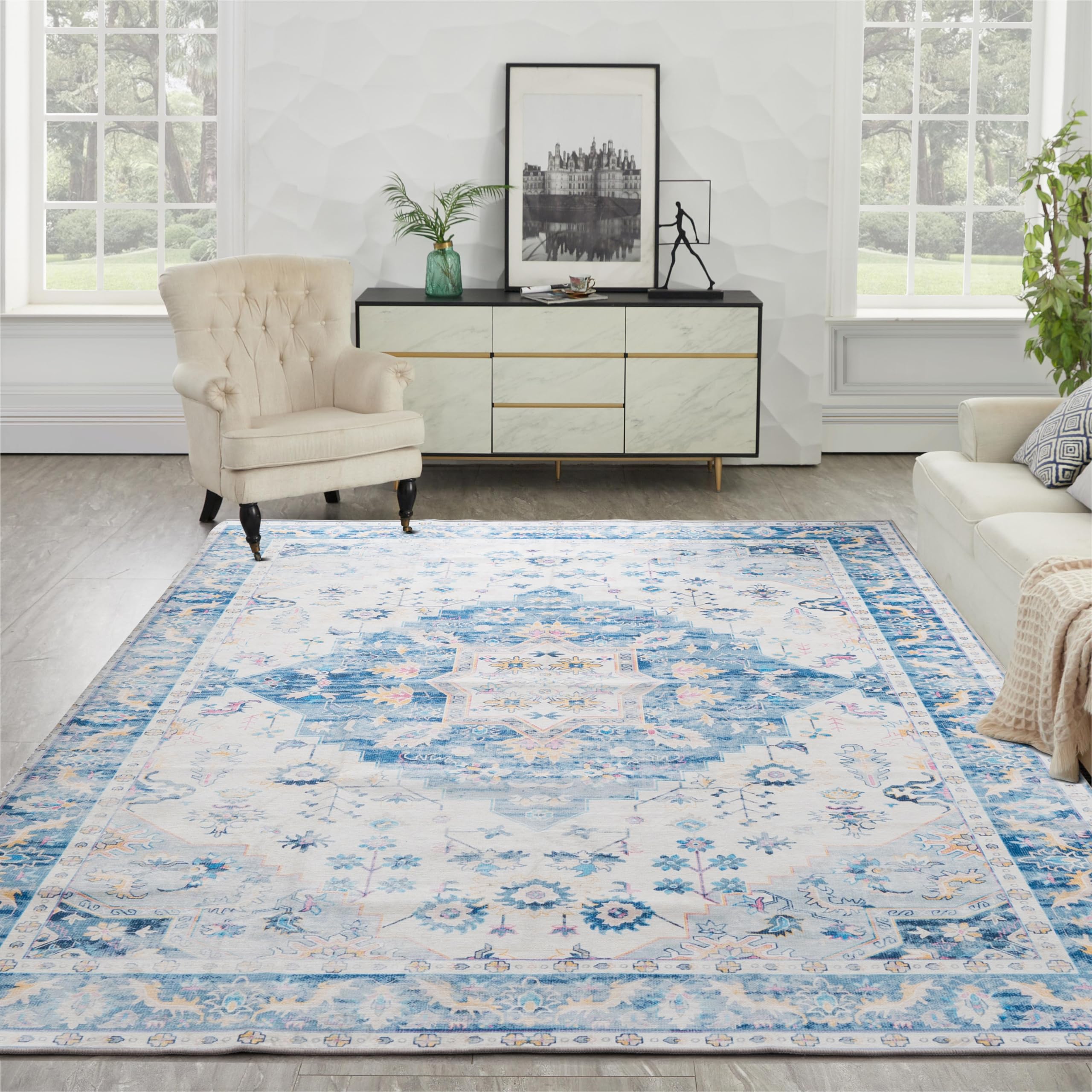 Washable Rug Vintage Area Rugs, 4'x 6' Living Room Rug with Non Slip ...