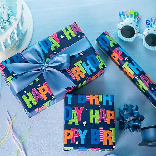 Miniatura 4 de Garbendy Rollo de papel de regalo de cumpleaños, diseño de letras de feliz cumpleaños, perfecto para cumpleaños, bodas, baby shower, fiesta, 17