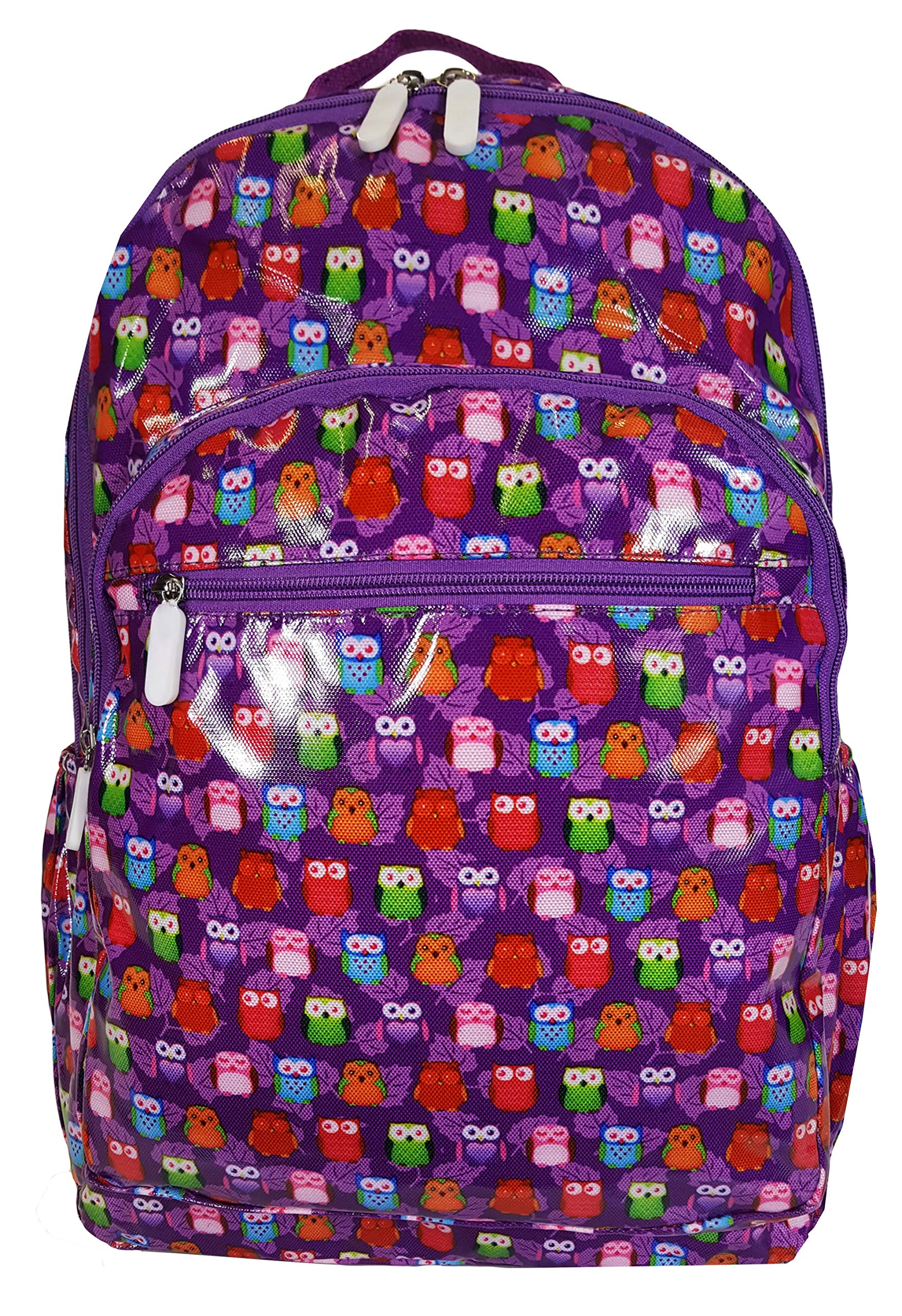 Gloss Finish OilCloth Waterproof Backpack for Everyday use, School, College, Gym, Travel etc (1118), .Style 3-1118-mot-jmn-owl Purple, L
