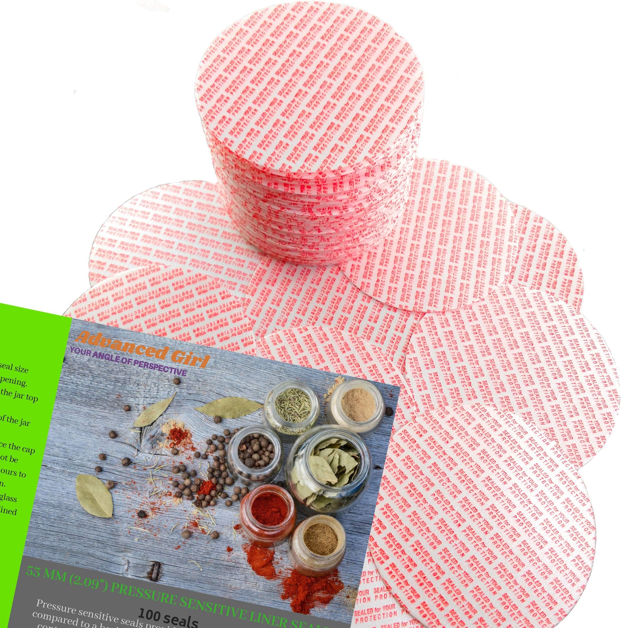 Pressure Sensitive Torque Activated Seals Cap Liners - 53 mm (2.09") -100 PCS -Made in USA- for Glass & Plastic Bottles & Containers - No Induction Sealer Needed