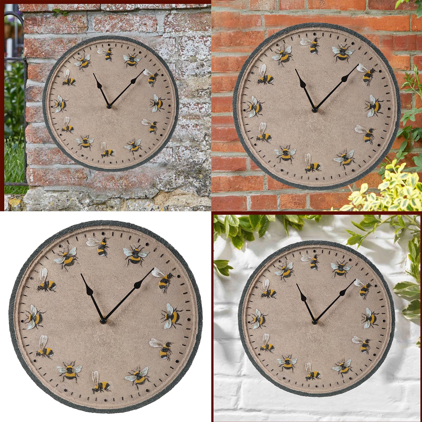 Shurhome 12inch Round Garden Clock Decorative Bees Outdoor Wall Clock Clock Home Decorations for Garden Patio Yard