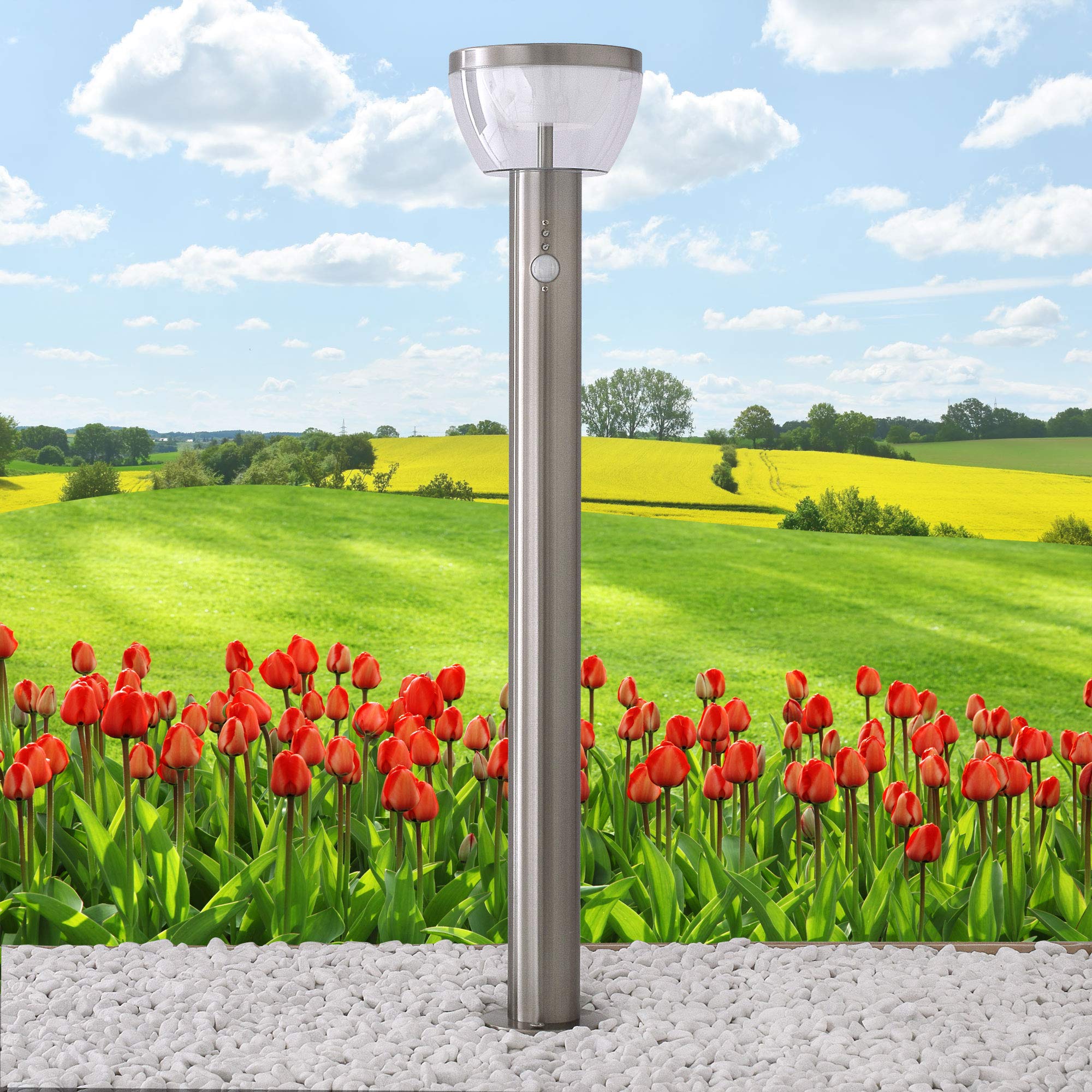 Maxkomfort LED Aussenleuchte mit Bewegungsmelder Standleuchte Gartenleuchte Wegeleuchte Lampe 9W Edelstahl 80cm modern IP54 309A1-800