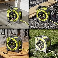 Vista 6 de Masterplug Carrete de Cable de Caja de 40 pies, Cable de Extensión Retráctil con Mango de Bobinado, Disyuntor de Sobrecarga de Seguridad e