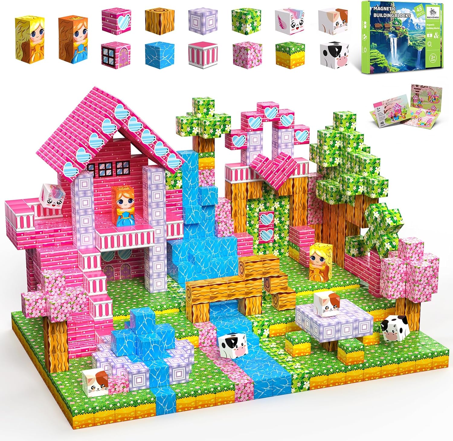 Magnetic Blocks Building Toys for Kids, 48 PCS Magnetic Blocks for Kids Ages 4-8, Magnetic Cubes, STEM Sensory Toys for Boys & Girls, Christmas Birthday Gifts for Kid Ages 3+