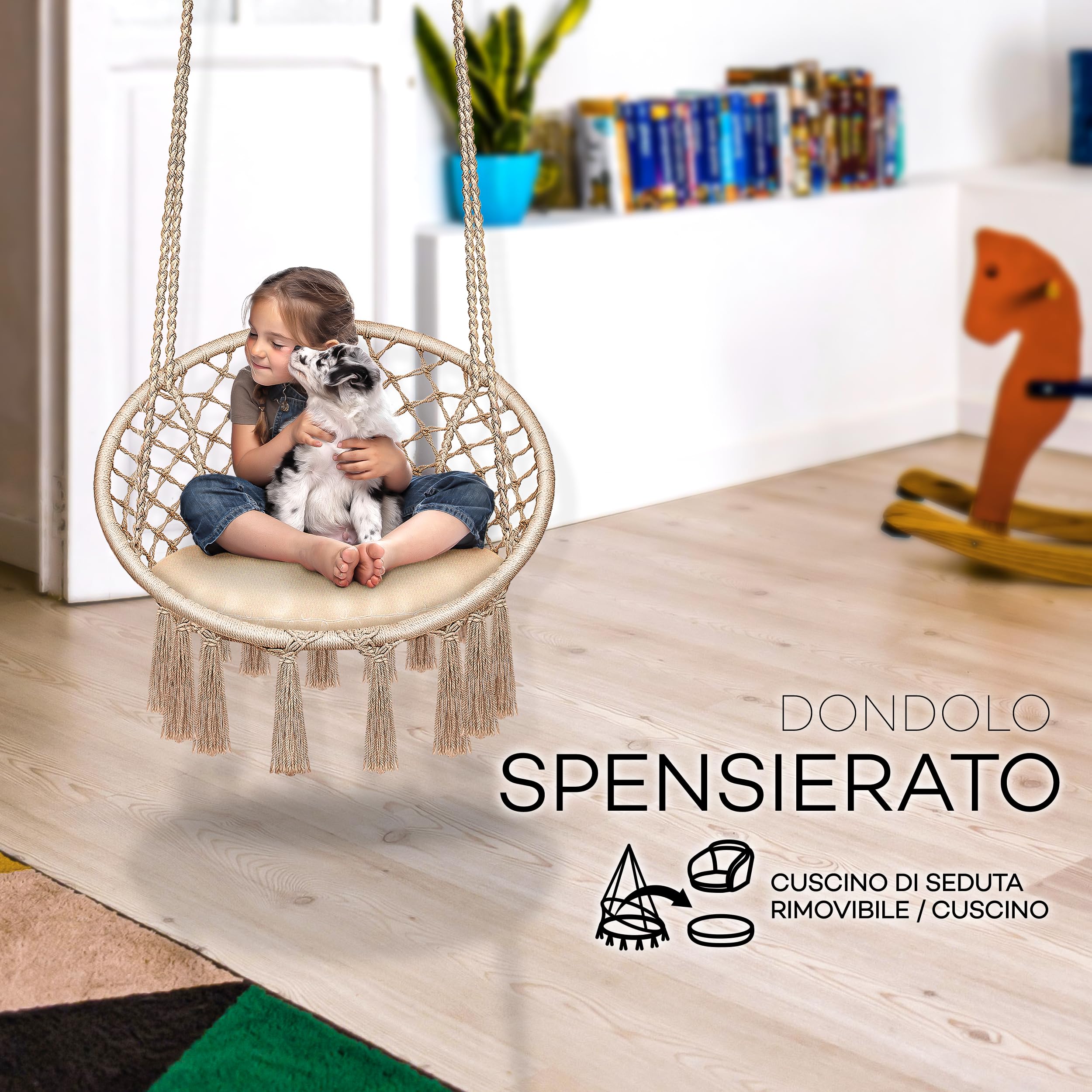 tillvex Poltrona Sospesa 200kg Amaca Sospesa Interno Esterno Sedia Appesa Resistente Intemperie Cuscino