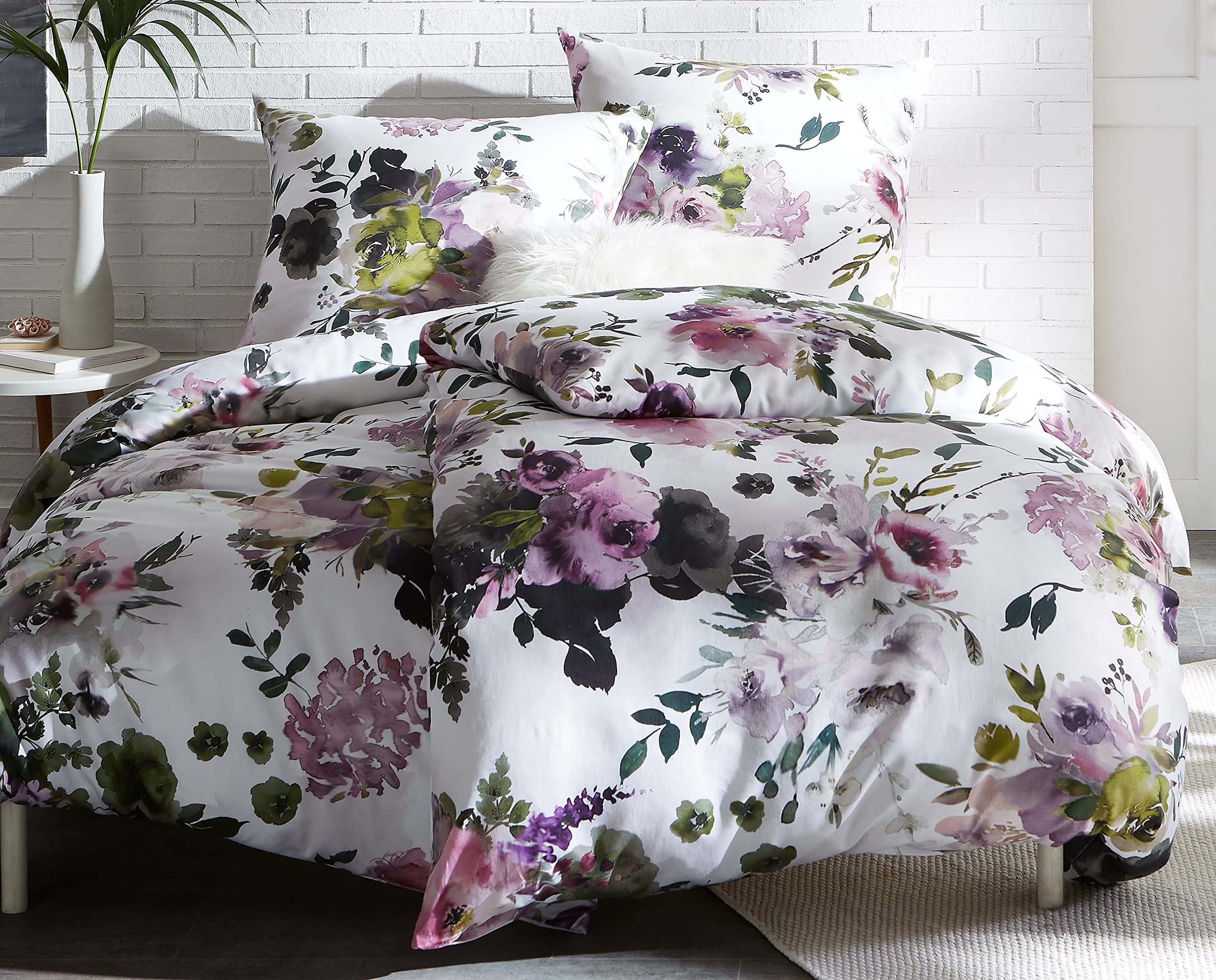 Bettwaesche-mit-Stil Mako Satin Bettwäsche Pfingstrose (Garnitur 135x200 + 80x80 cm)