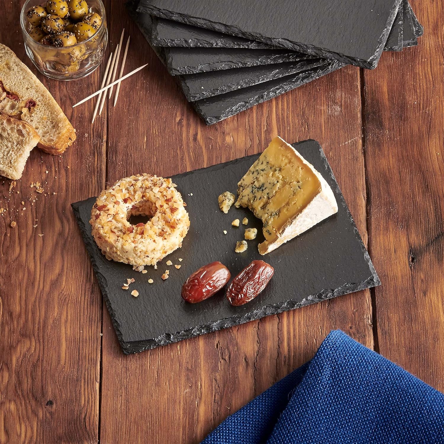 VonShef Mini Slate Cheese Board Plates for Dinner Parties and Entertaining, 8.7 x 6.3 Inches, Set of 6