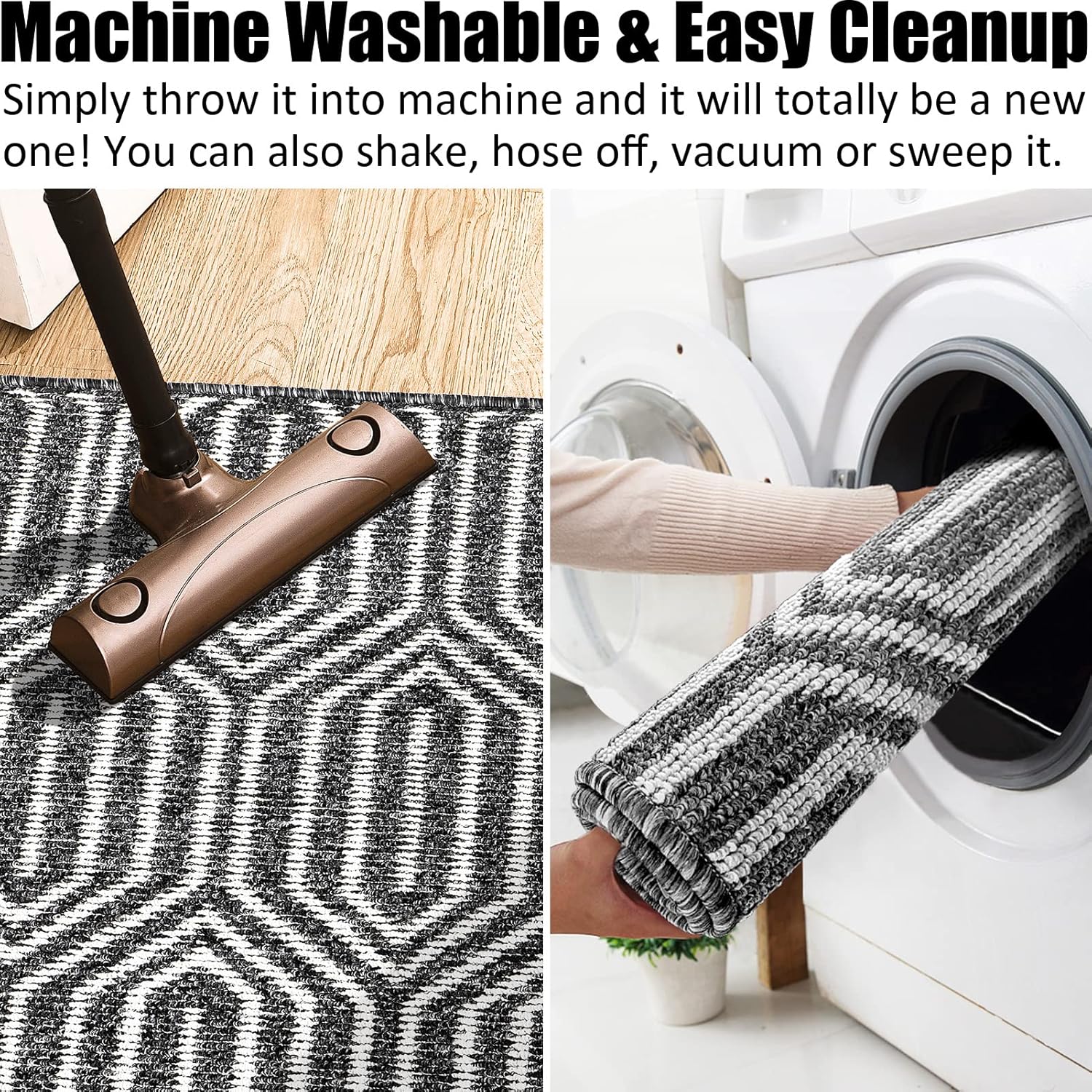 Indoor Doormat 32"x 48", Absorbent Front Back Door Mat Floor Mats, Rubber Backing Non Slip Door Mats Inside Mud Dirt Trapper Entrance Door Rug Carpet, Machine Washable Low Profile-Black Time Cloister - Image 6