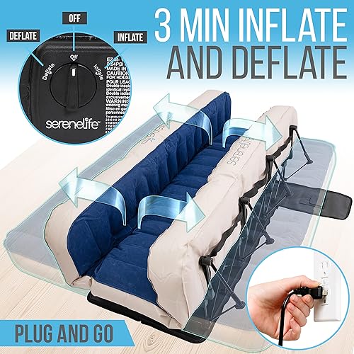 Miniatura 4 de SereneLifeHome EZ-Bed - Colchón de aire inflable con marco cama de aire inflable de lujo con funda rodante portátil soporte de acero para campamento