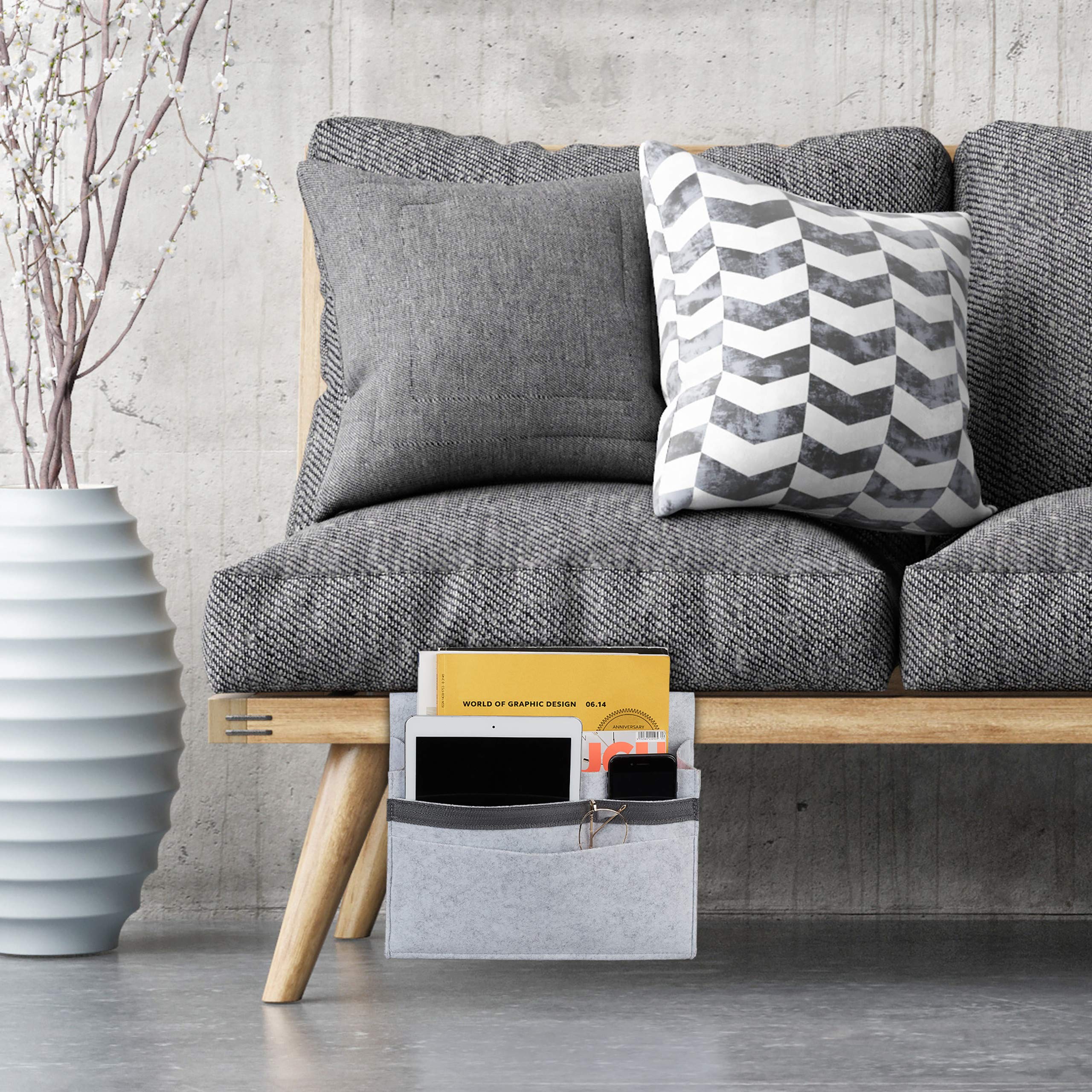 Relaxdays elaxdays Torba na łóżko, do zawieszenia, 6 przegródek, 4 zapięcia na rzepy, filcowa, organizer na łóżko, wys. x szer. x gł.: 27 x 31,5 x 11,5 cm, jasnoszara, 27 x 31,5 x 11,5 cm