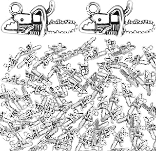 BuleVina 50pcs Charms Tools Saw Chainsaw 10x20x6mm Antique Silver Color Alloy Pendants DIY Crafts Making Findings Handmade Tibetan Jewelry Fathers Day