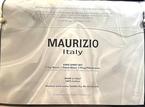 Miniatura 5 de Maurizio Italy - Juego de sábanas de 4 piezas, 100% algodón, color blanco brillante, con ondas bordadas elevadas cerca del dobladillo (blanco,