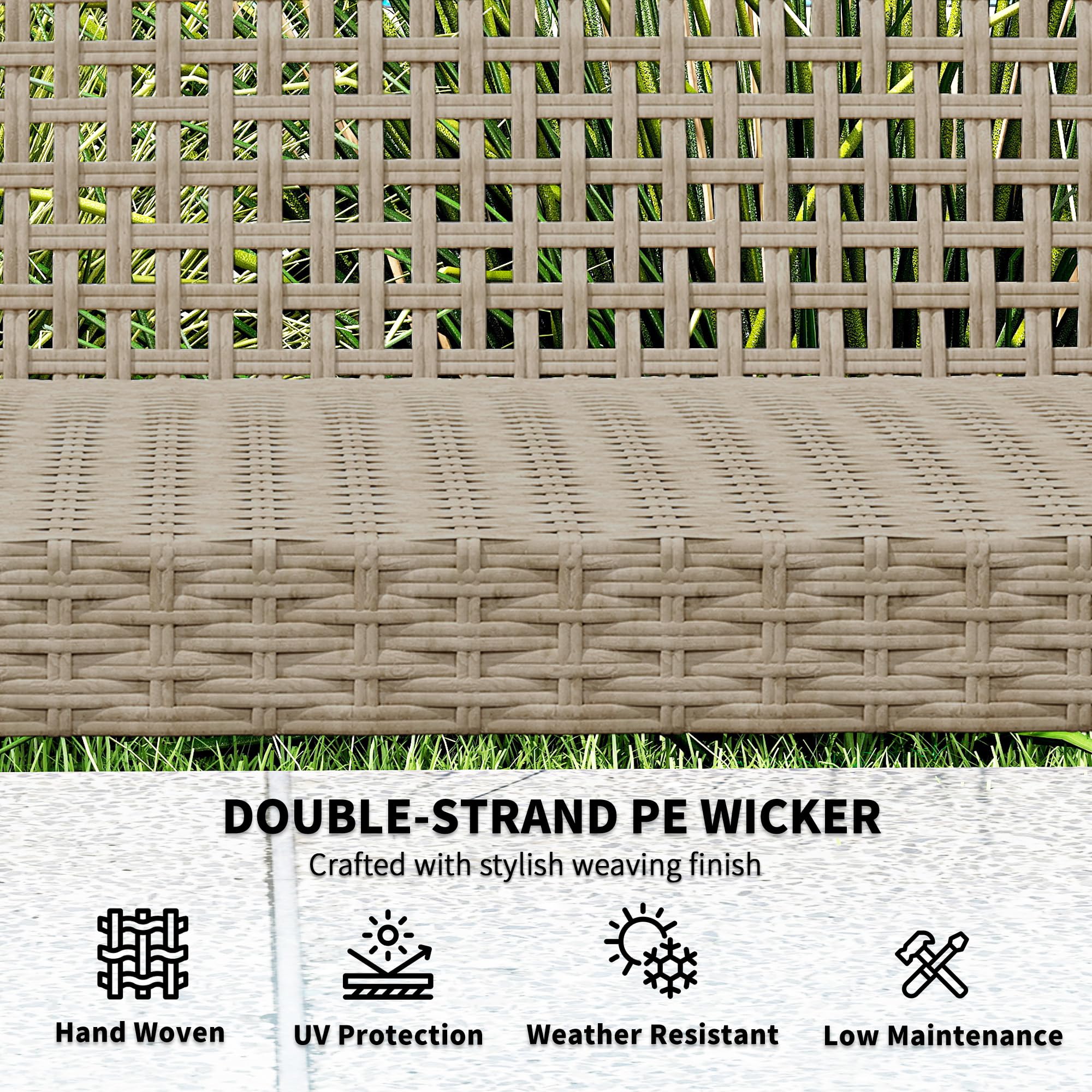 Sofá de mimbre para exteriores, sofá de mimbre para patio al aire libre, 1000 libras de capacidad, muebles de patio de madera de acacia con asiento de acero y reposabrazos para patio trasero 4