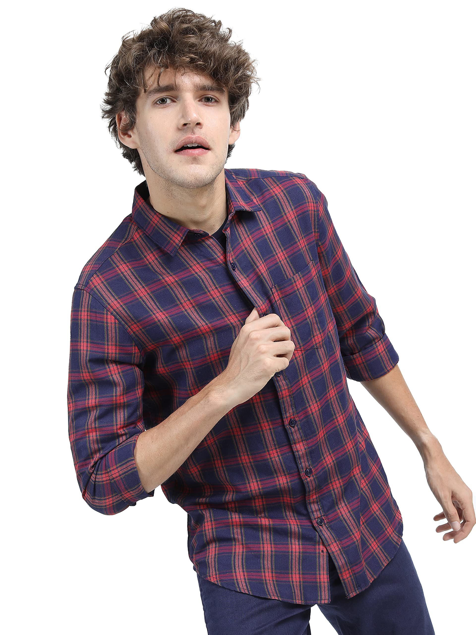KETCHMen's Polyester Slim Fit Checked Full Sleeve Shirt
