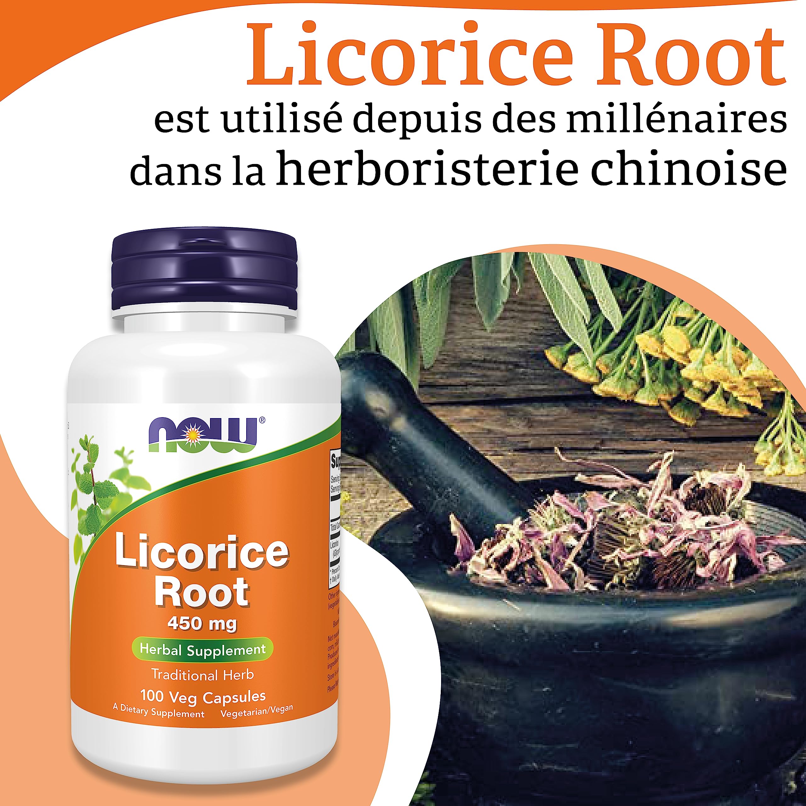 Now Foods, Licorice Root (Racine de Réglisse), 450 mg, 100 Capsules végétaliennes, Testé en Laboratoire, Sans Gluten, Sans Soja, Végétarien