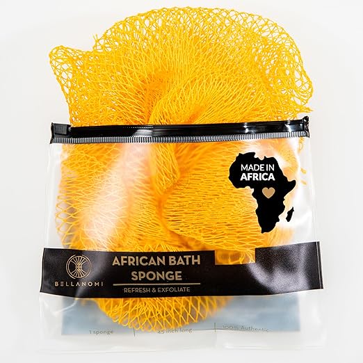 African Exfoliating Net Sponge, Authentic, Ethically sourced from Nigeria, 45 inches Long, Back Scrubber for Daily use (Yellow)