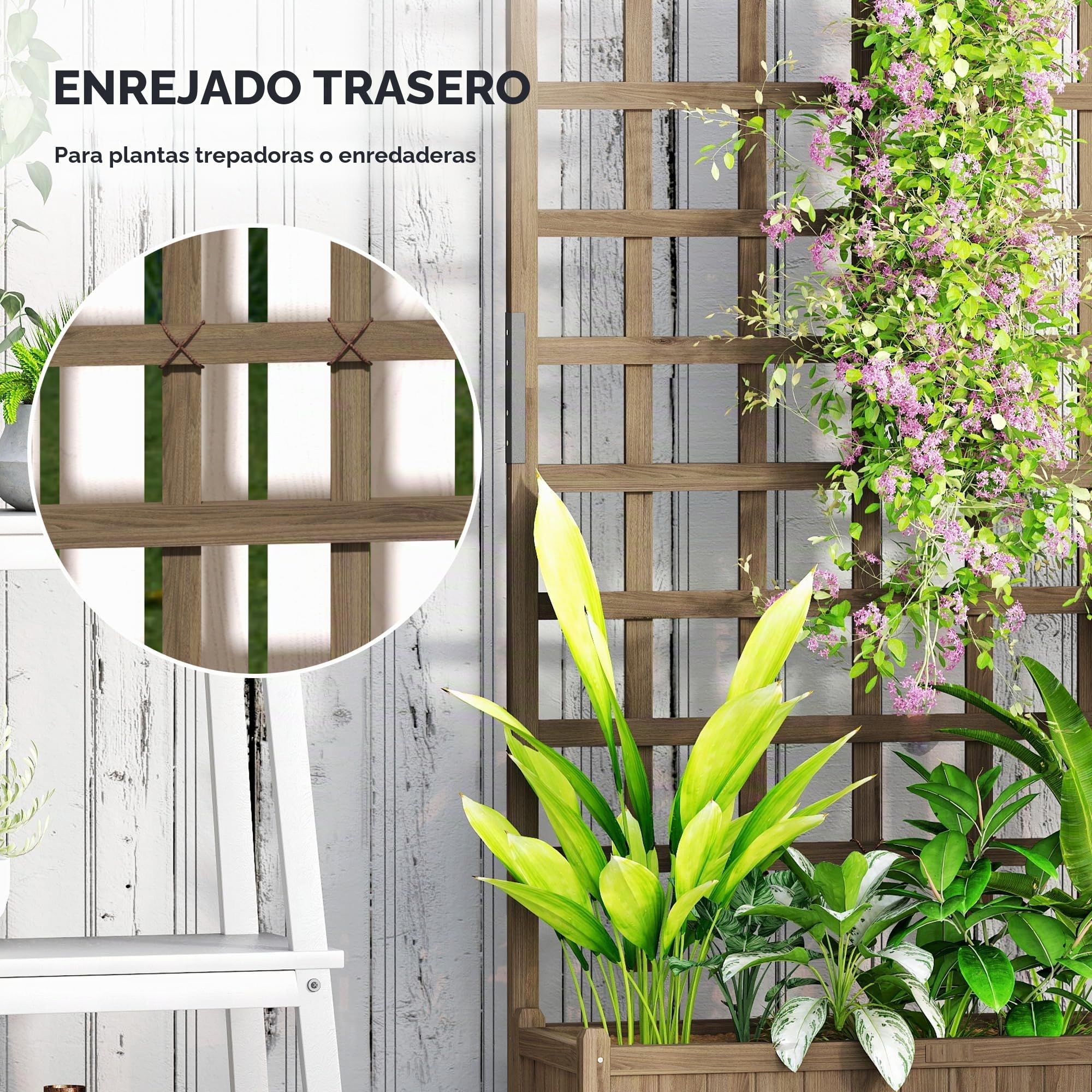 Outsunny Maceta de enrejado de madera, camas elevadas para jardín con ruedas y forro de cama, maceta con pantalla de privacidad para cultivar verduras, hierbas y flores para jardín, patio, terraza,