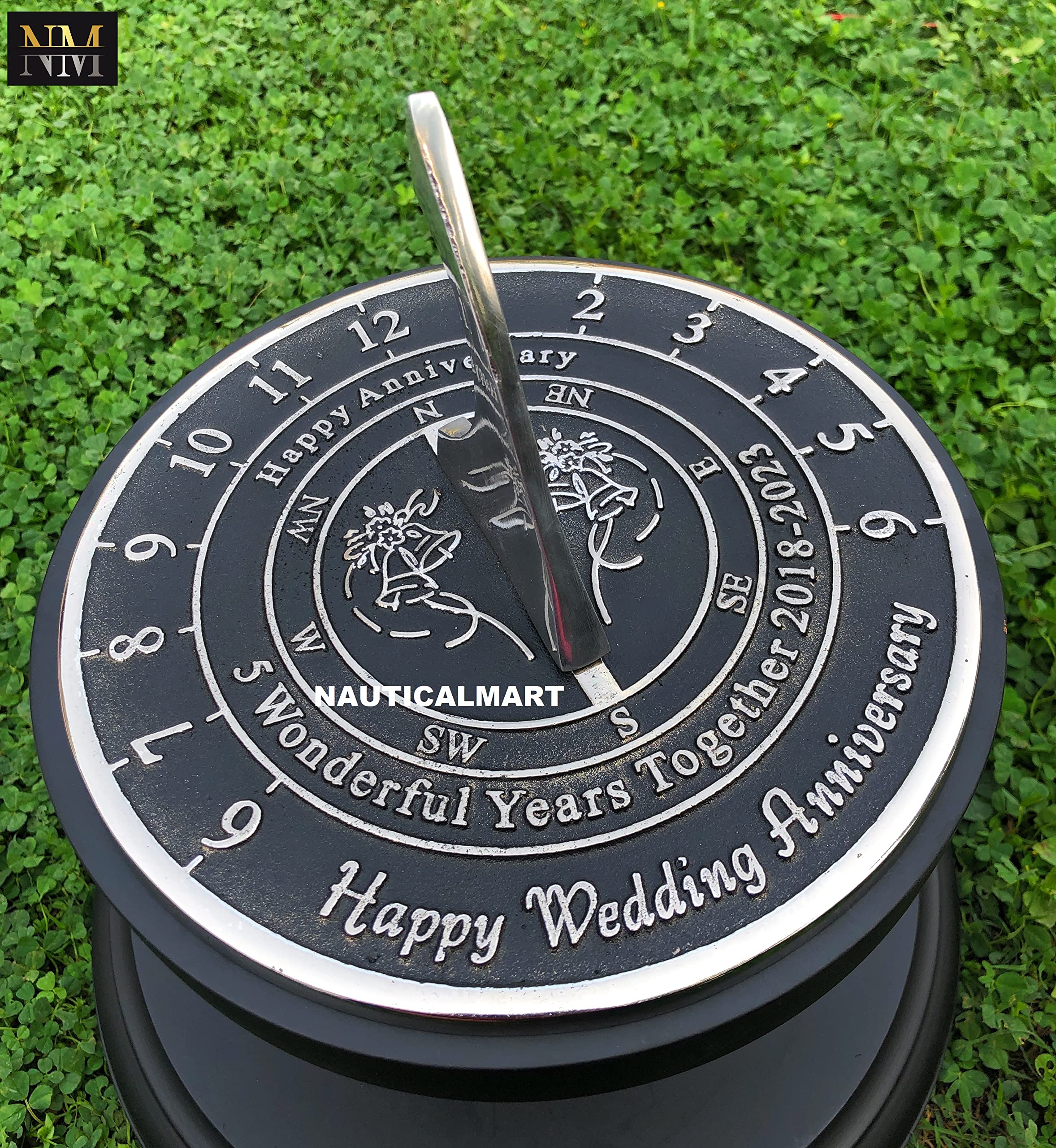 NauticalMart Cadran solaire en bois pour 5e anniversaire de mariage, cadeau pour parents, grands-parents, amis, mari ou femme, couples, lui et elle cadeau de mariage unique 2023 (5e anniversaire)
