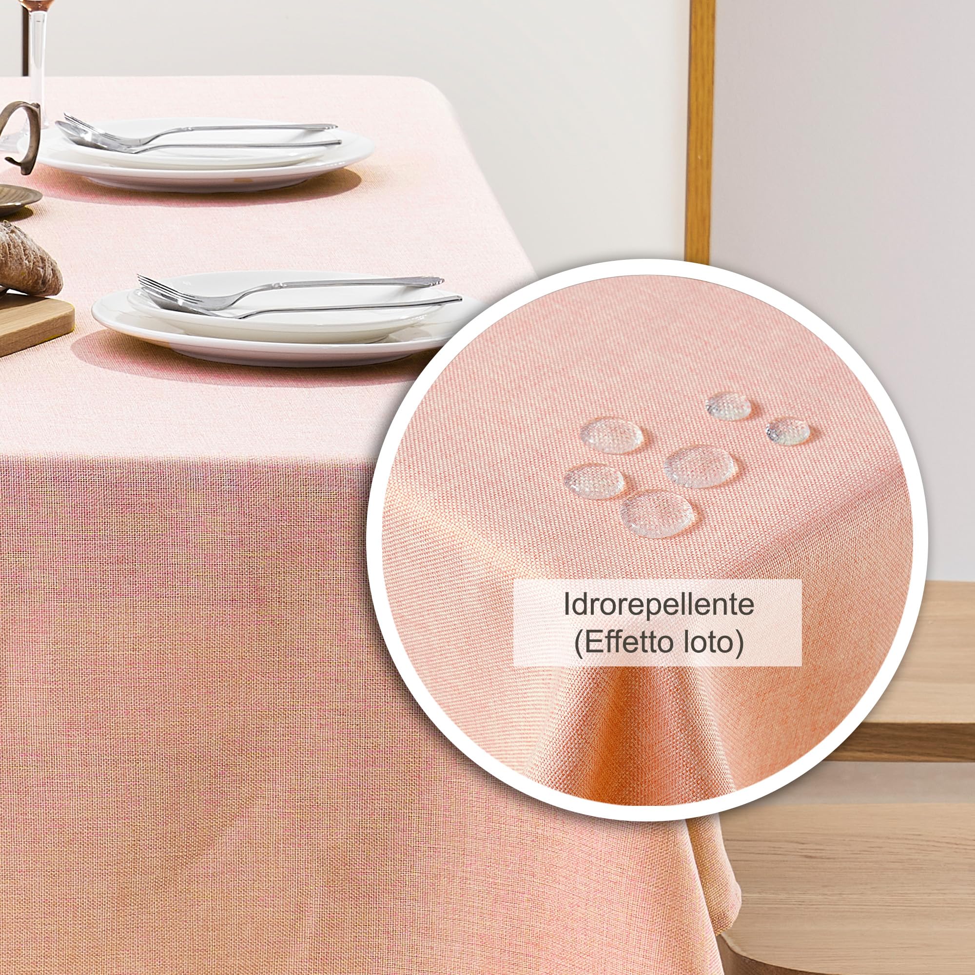 Decomira Tovaglia Antimacchia Rettangolare Effetto Lino - Facile da Lavare e Stirare - Come Tovaglia da Giardino o per Il Tavolo da Pranzo - Rosa - 150x300 cm