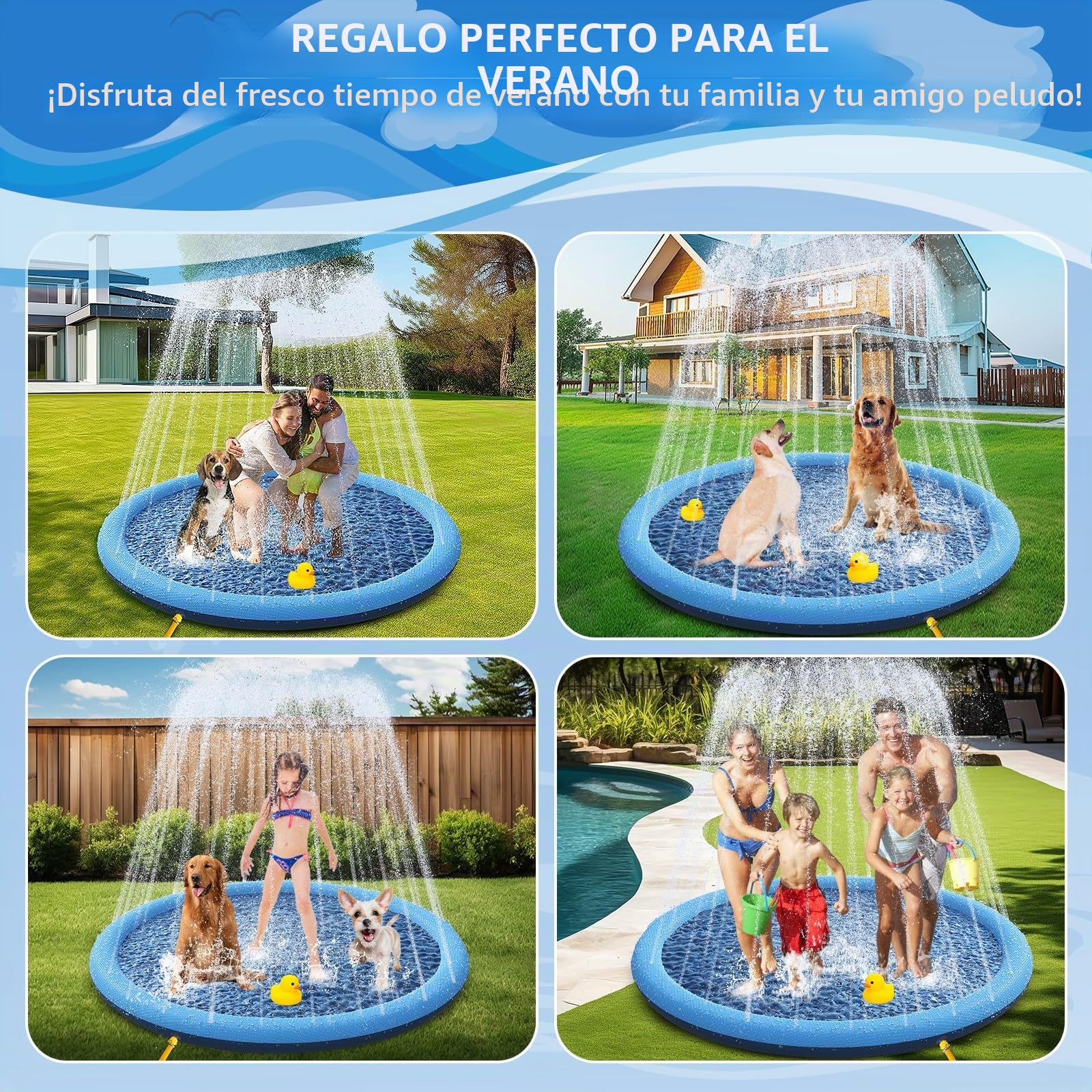 YAUNGEL Piscina Perros, 170cm Splash Pad, 0.55 mm de Grosor, Duradero Piscina Perros Grandes, Salpica de Jueg Agua para Actividades Juegos Aire Libre para Niños Familiares/Jardín