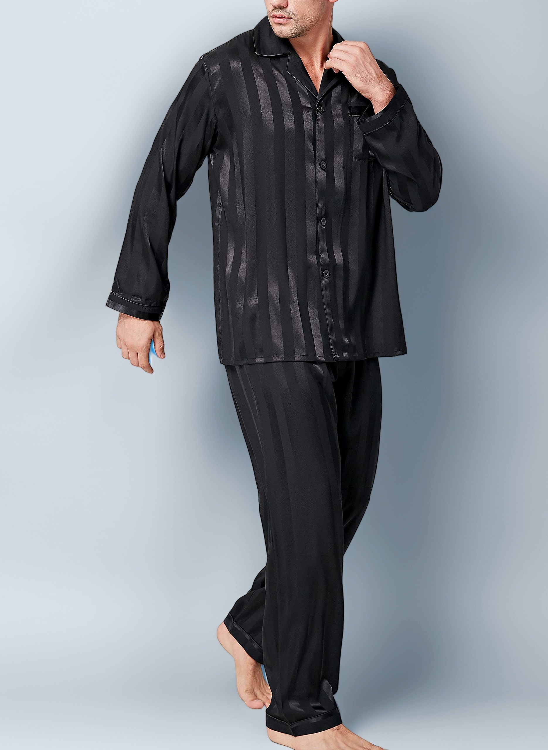 LONXU Mens Silk Satin Pajamas Set