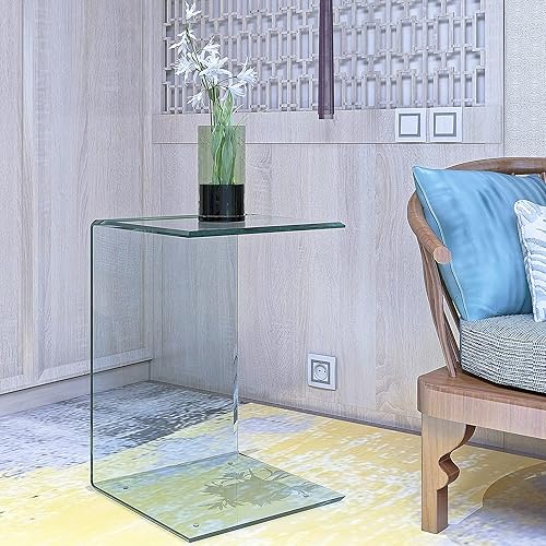 Miniatura 6 de Mesa auxiliar de cristal delgada mesa auxiliar para sofá mesa auxiliar en forma de C para sala de estar y espacios pequeños
