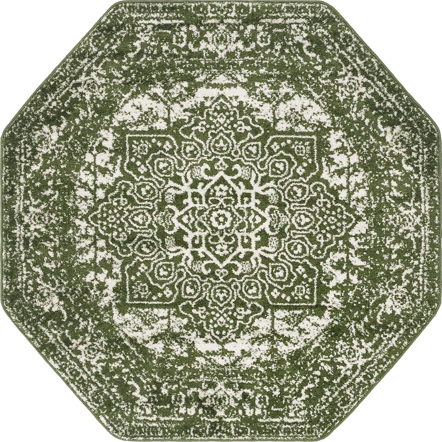Rugs.com Arlington Collection Rug – 5 Ft Octagon Green Medium-Pile Rug Perfect for Living Rooms, Kitchens, Entryways