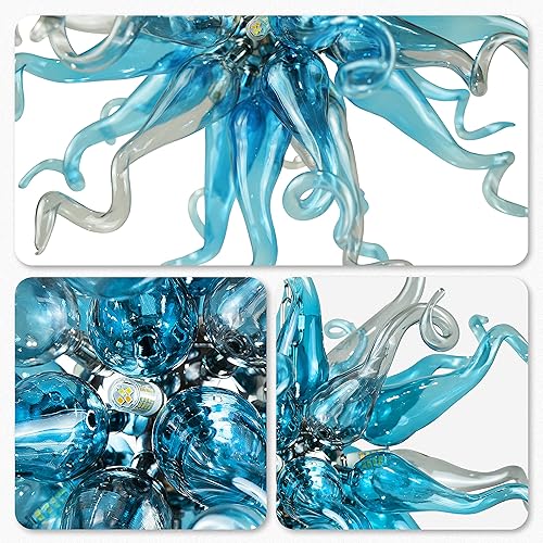 Miniatura 2 de BeyPan Lámpara de araña de cristal soplado a mano con cadena de metal, moderna escultura de cristal de lujo, decoración de techo, lámpara colgante