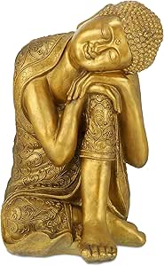Statua Buddha Seduto Relaxdays 40 Cm - Feng Shui, Resina, Per Interni Ed Esterni, Grigio Chiaro - Foto 10